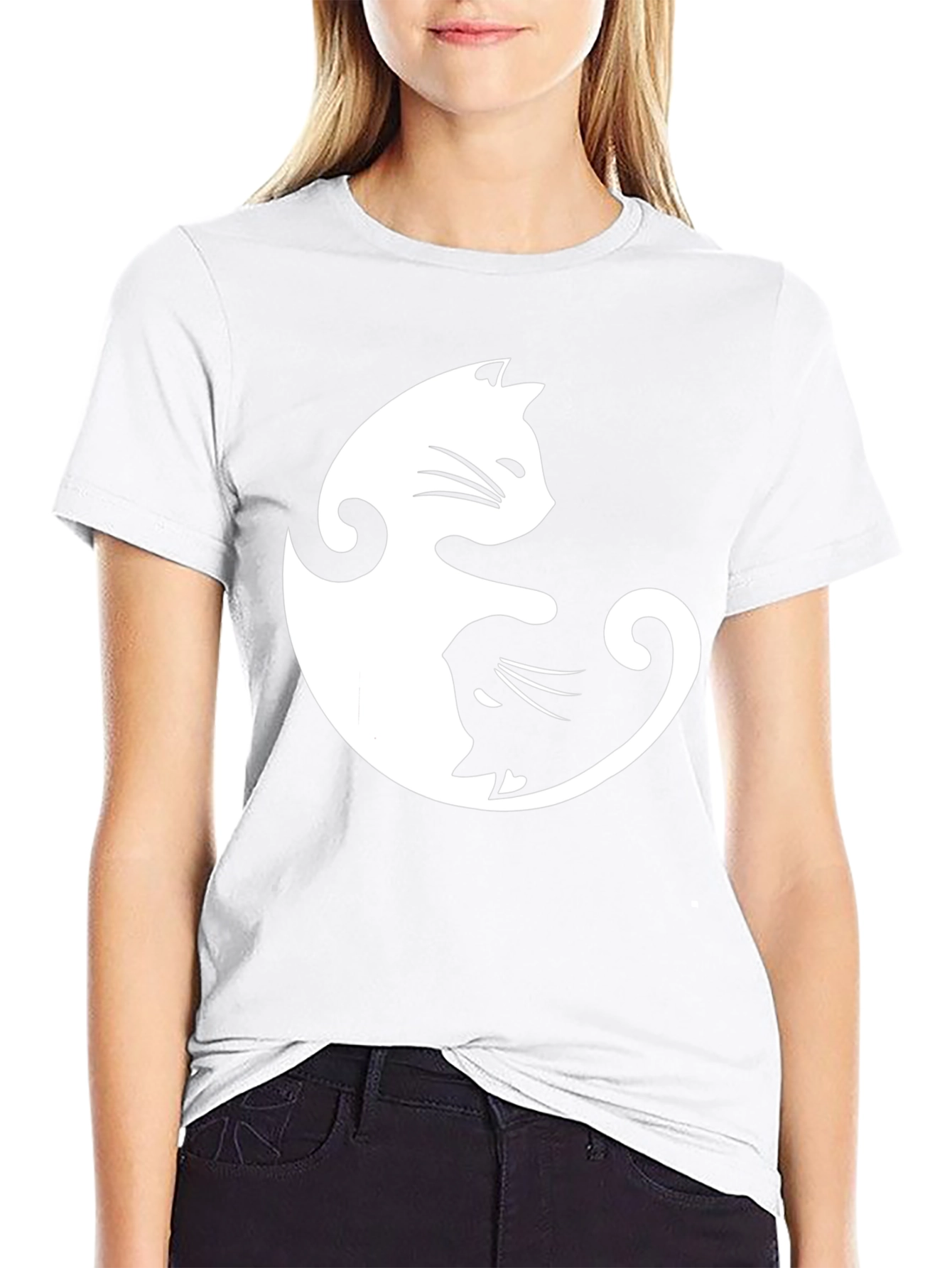 Black Yin Yang Cats Black Graphic Tee view 9