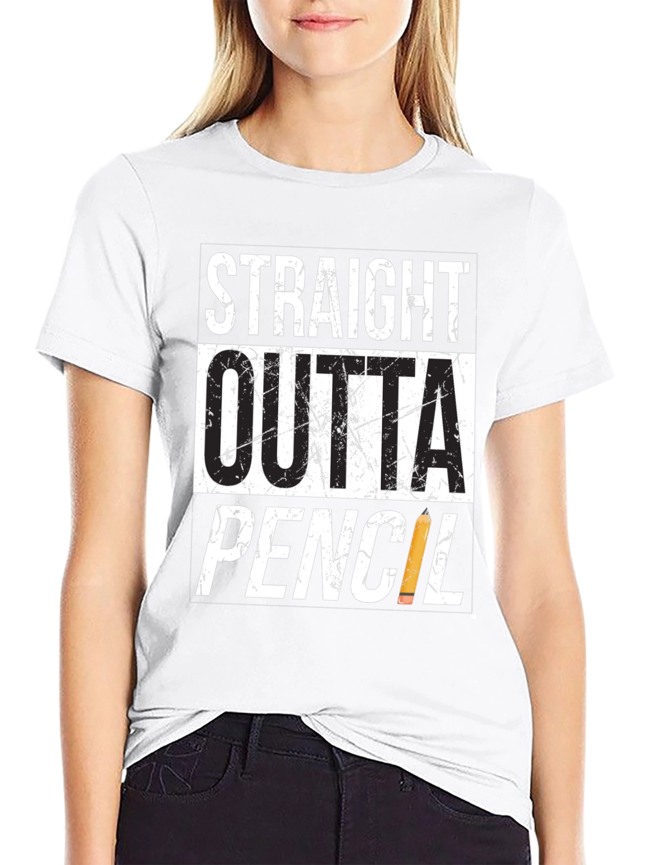 Black Straight Outta Pencil T-Shirt - Black Graphic Tee view 9