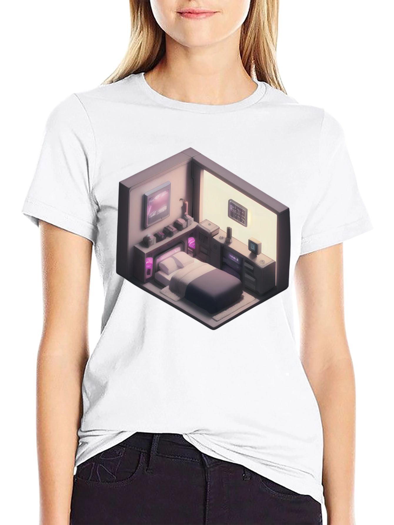Black Isometric Room Graphic T-Shirt view 9