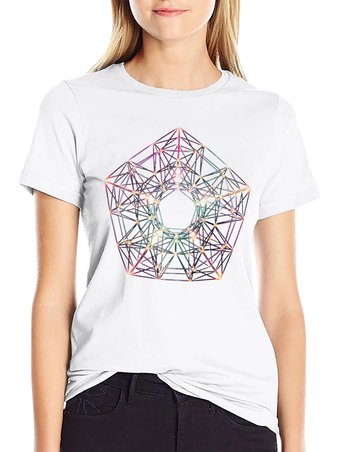 Black Geometric Design Black T-Shirt view 9