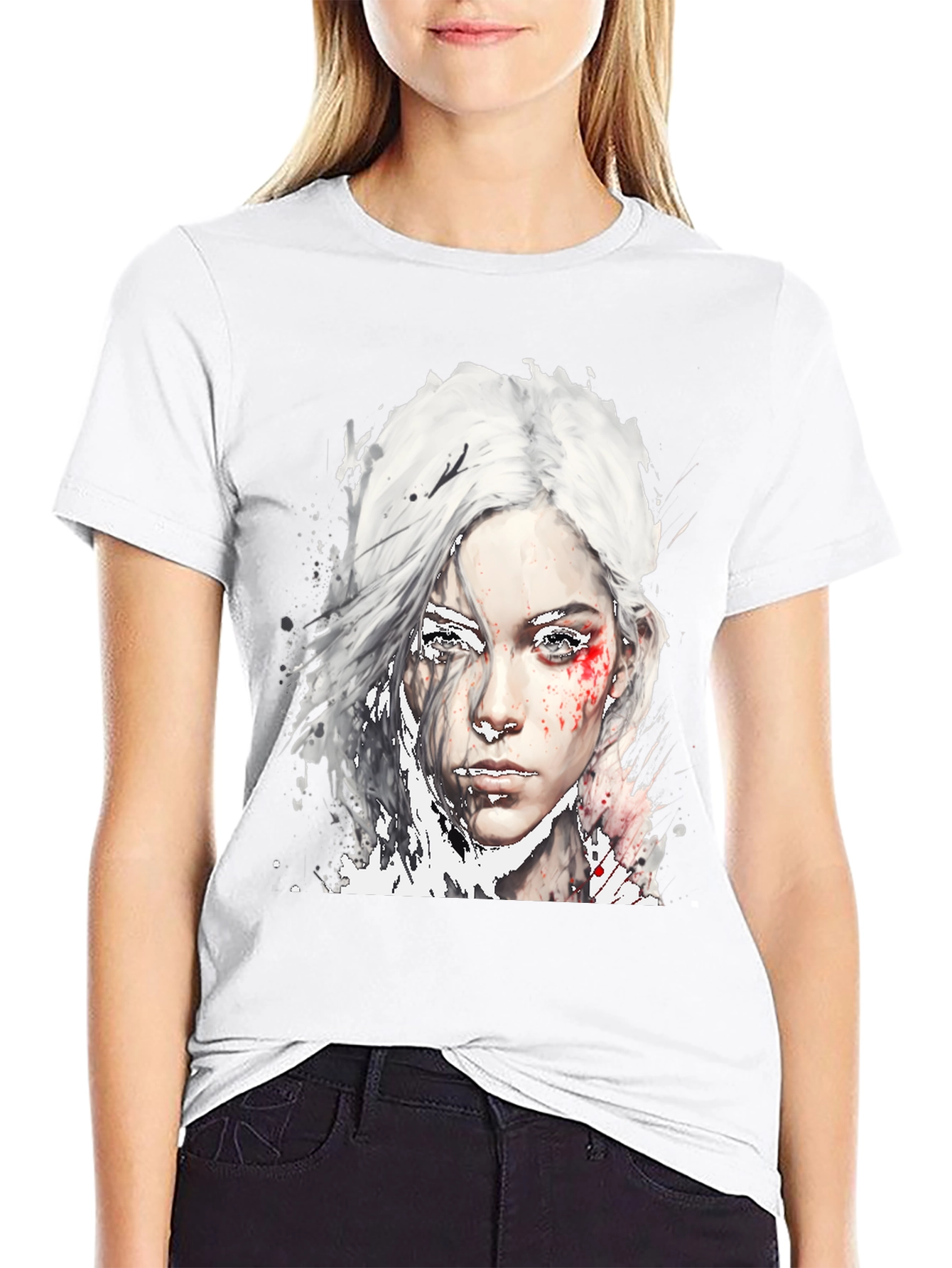 Black Watercolor Woman Graphic Black T-Shirt view 9