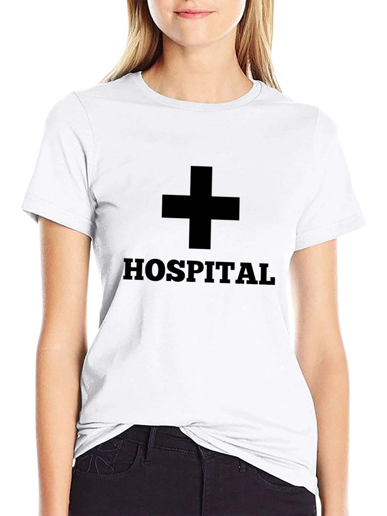 Black Hospital T-Shirt - Black Crew Neck Tee view 9
