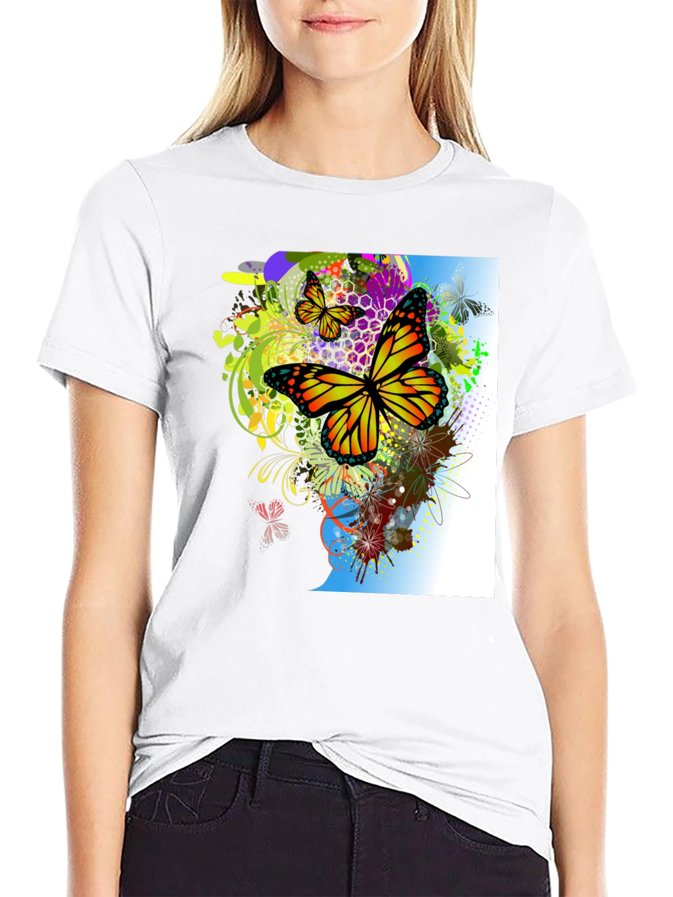 Black Butterfly Graphic Black T-Shirt view 9