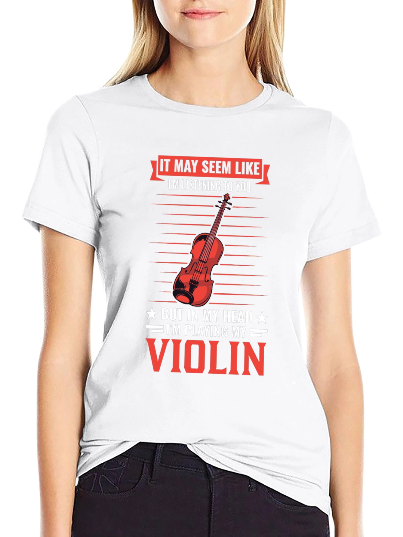 Black Funny Violinist T-Shirt - I'm Playing My Violin in My Head Tee view 9