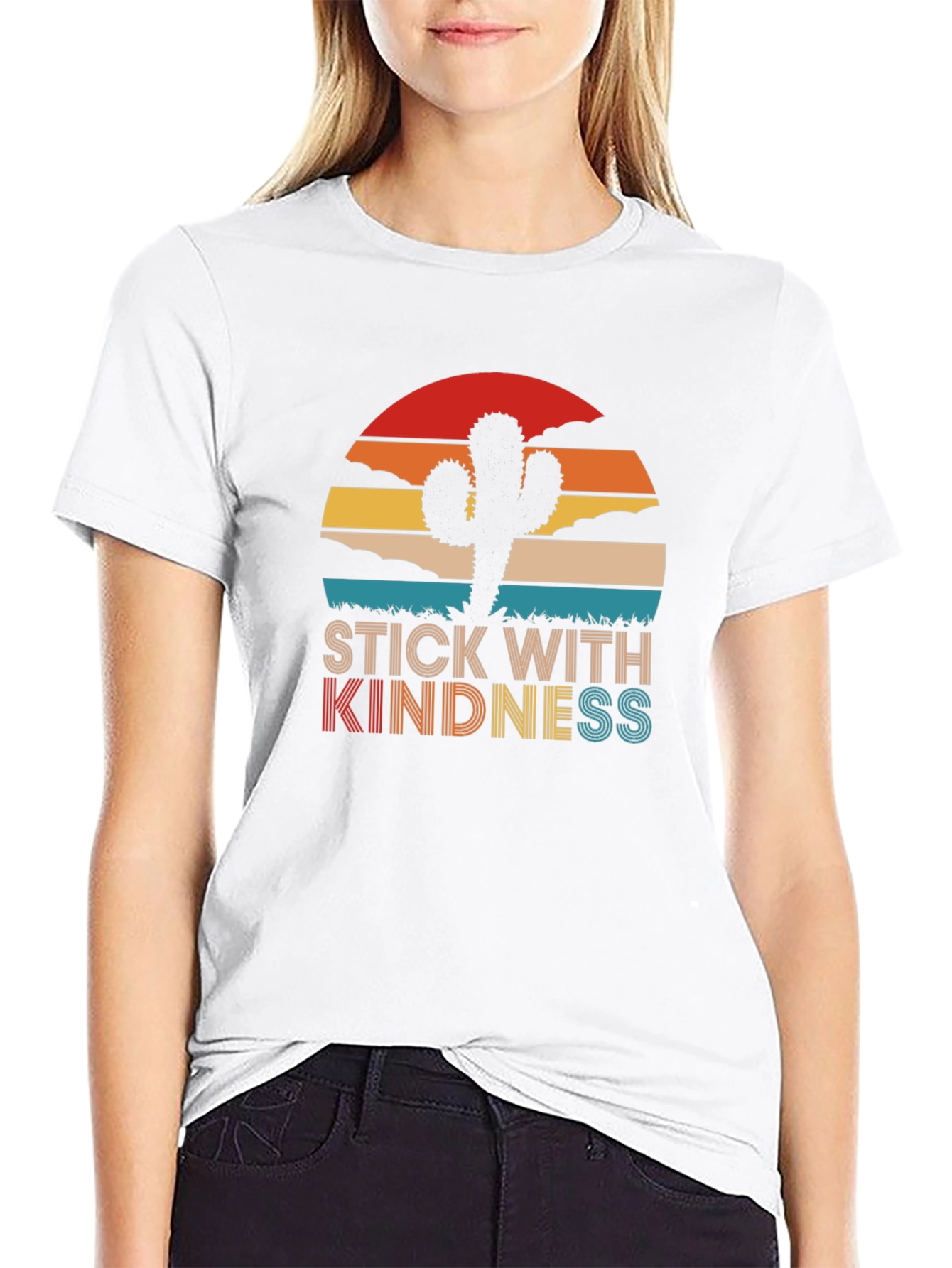 Black Stick With Kindness Cactus Graphic T-Shirt view 9
