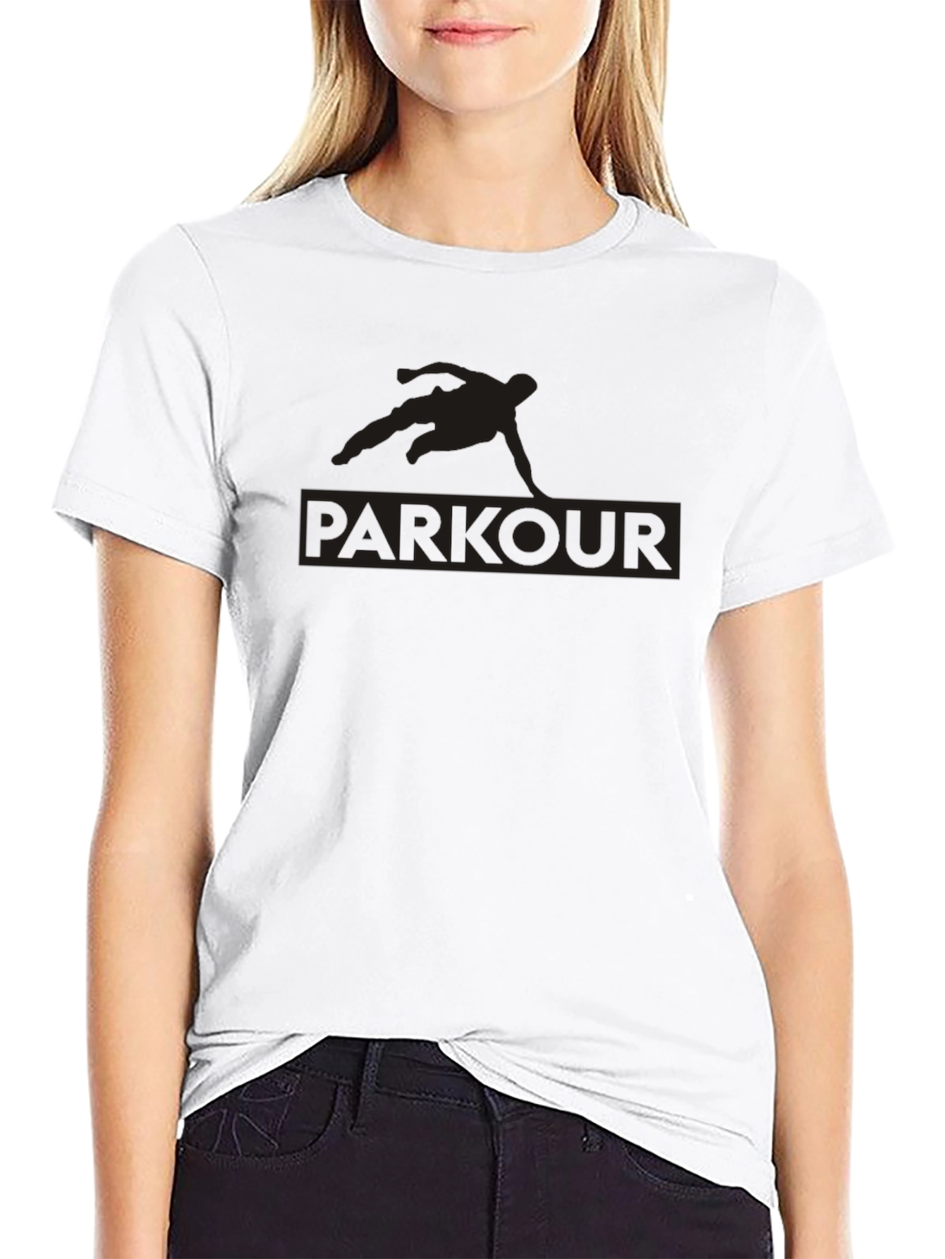 Black Parkour Silhouette Graphic T-Shirt view 9