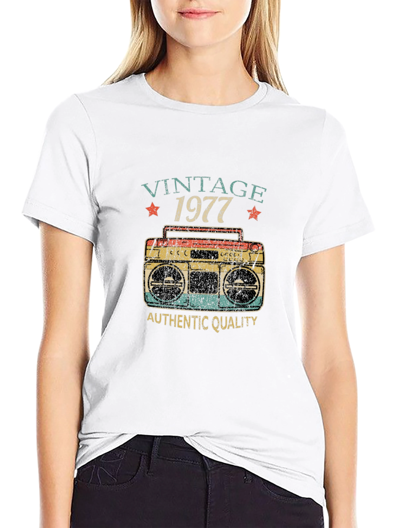 Black Vintage 1977 Boombox T-Shirt - Authentic Quality Retro Tee view 9