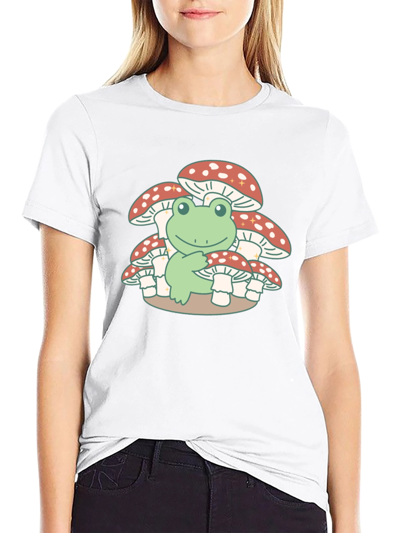 Black Frog on Mushrooms T-Shirt - Cute & Unique Design view 9