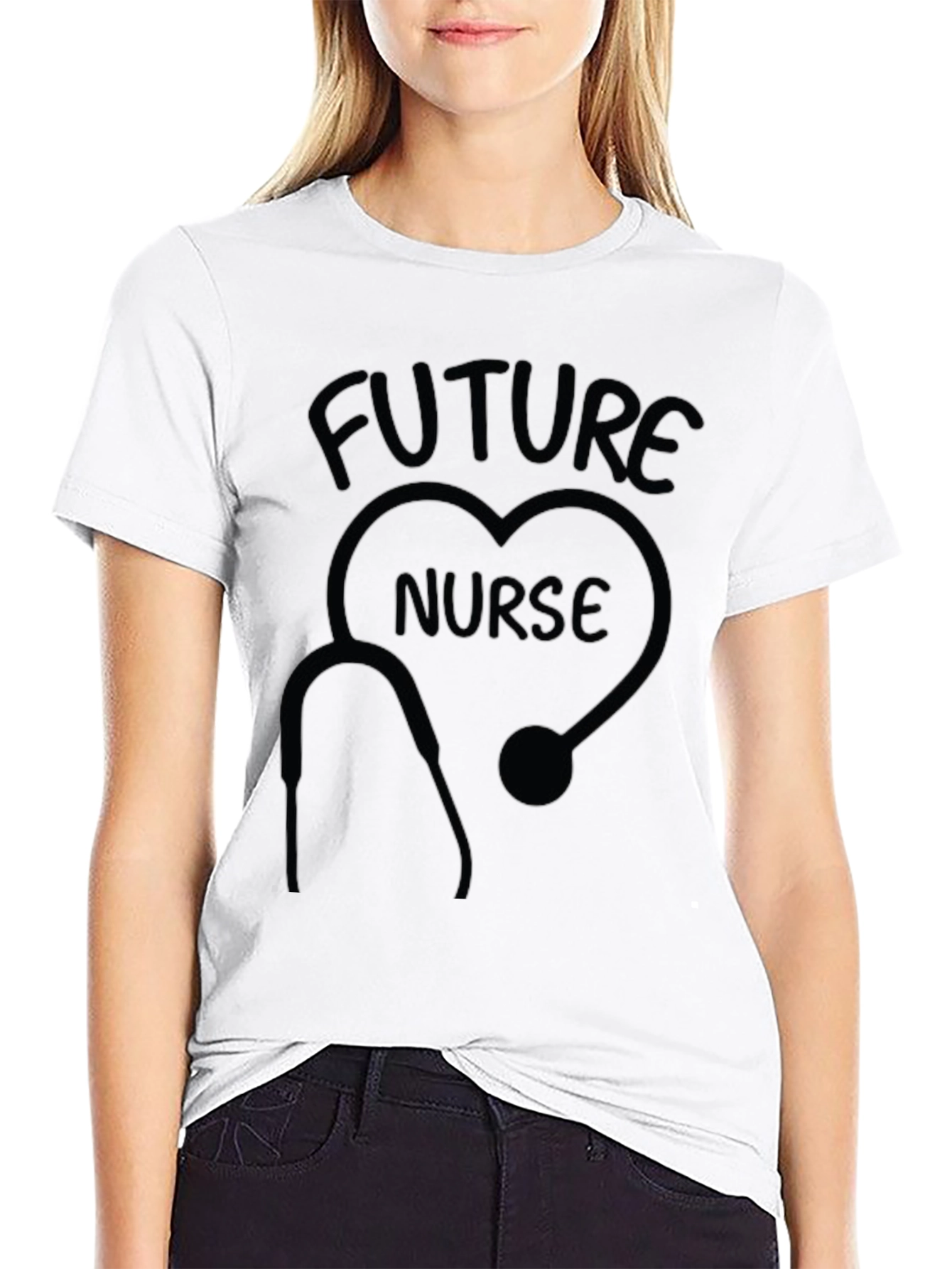 Black Future Nurse T-Shirt - Heart Stethoscope Design view 9