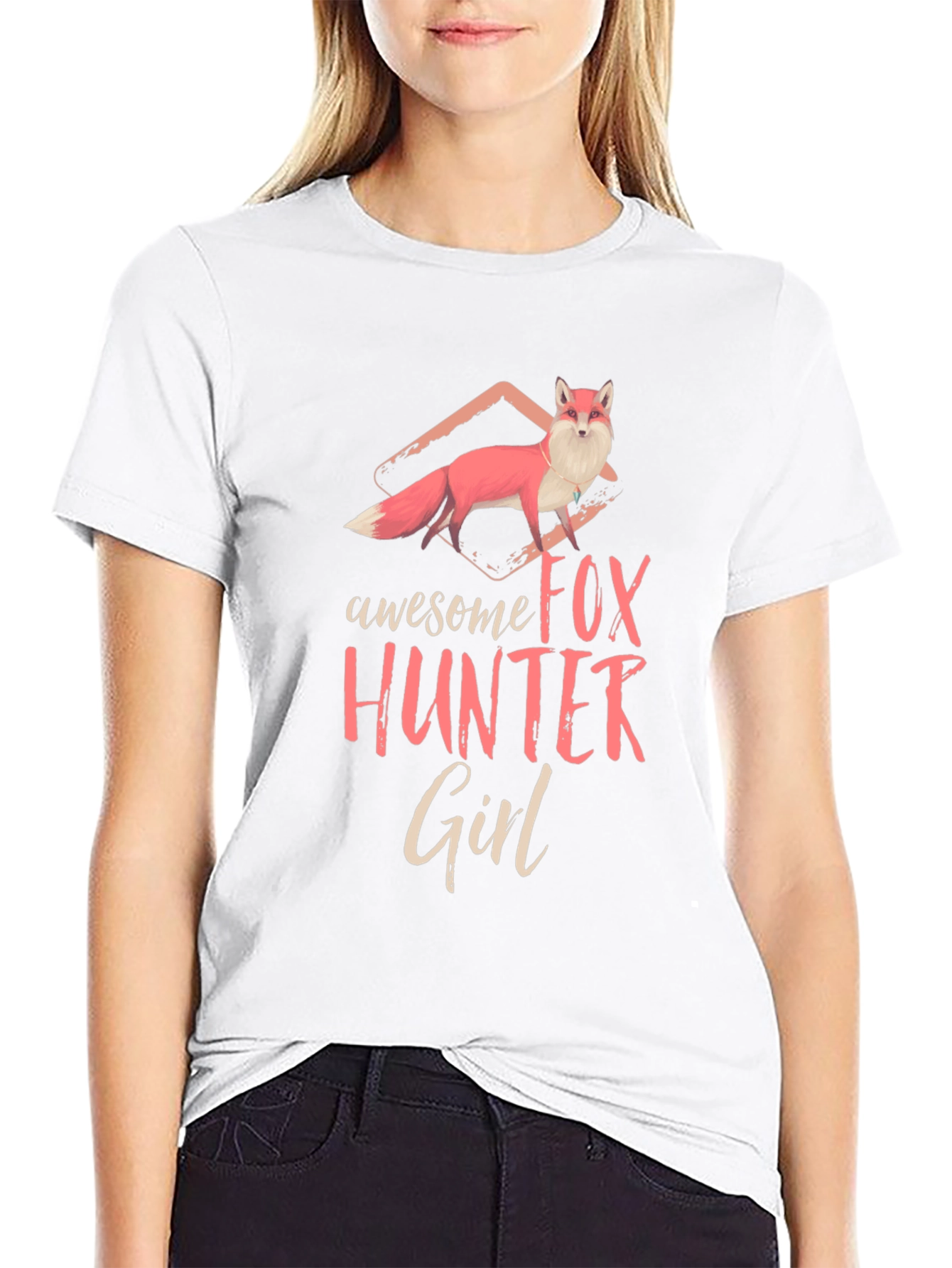 Black Awesome Fox Hunter Girl Graphic T-Shirt view 9