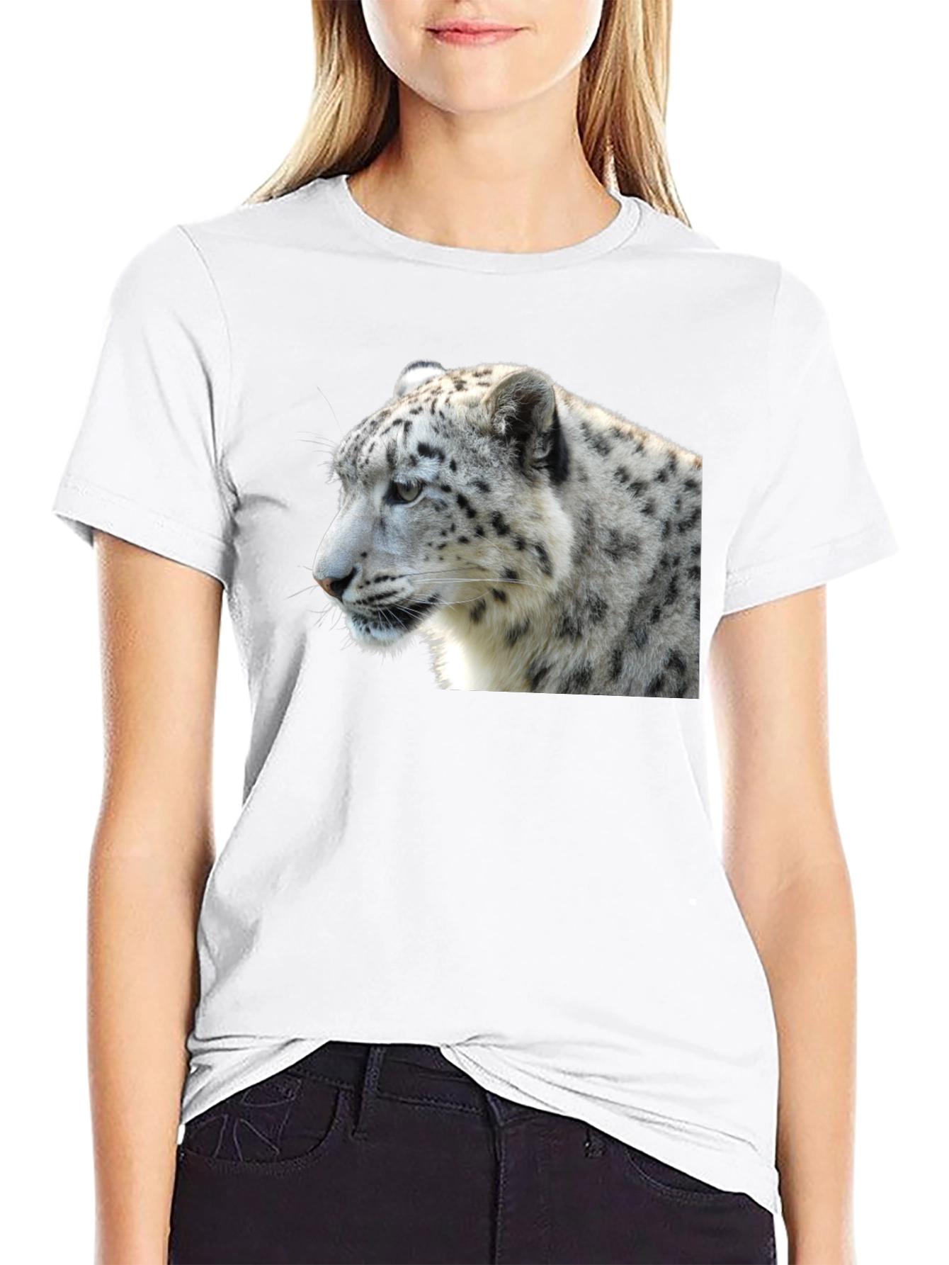 Black Snow Leopard T-Shirt - Black, Wildlife Tee view 9