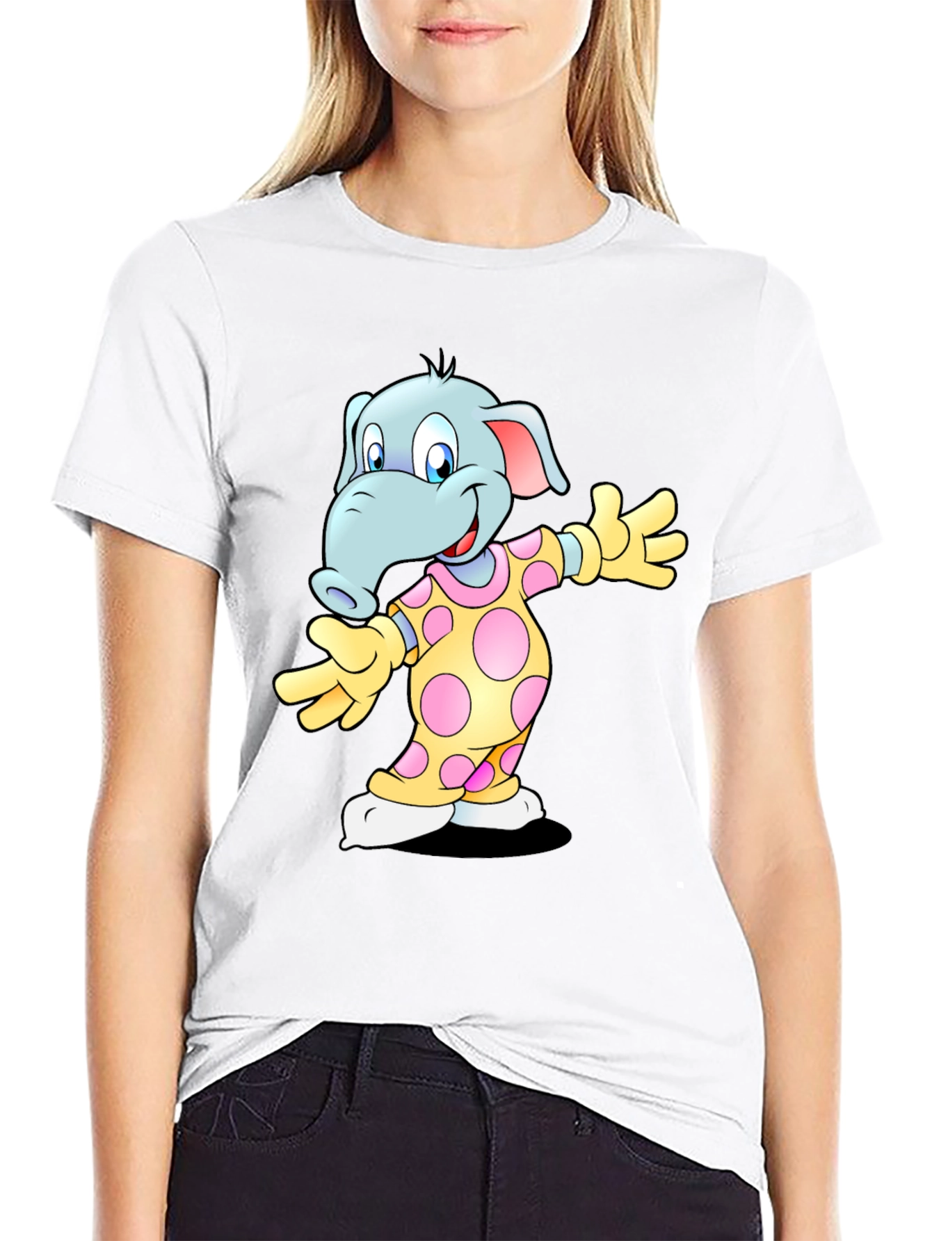 Black Cartoon Elephant Print Black T-Shirt view 9
