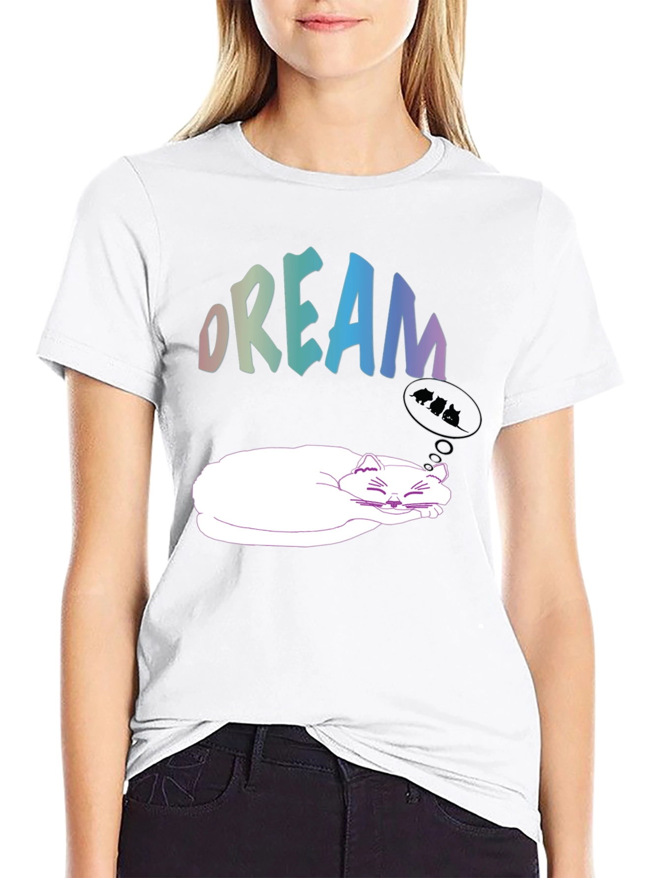 Black Dreaming Cat Graphic Tee - Soft Cotton Comfort view 9