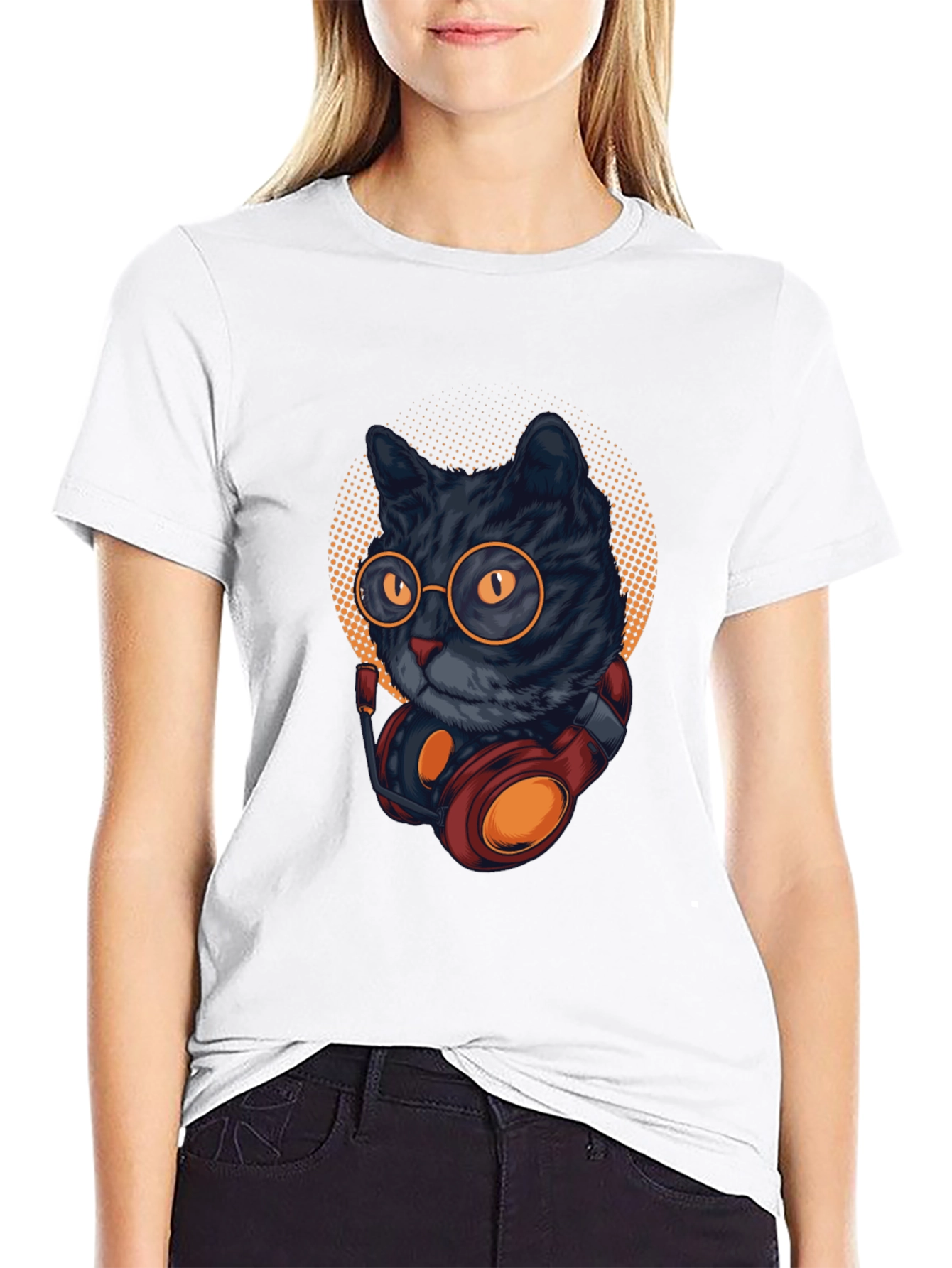 Black Cool Cat DJ T-Shirt - Black view 9