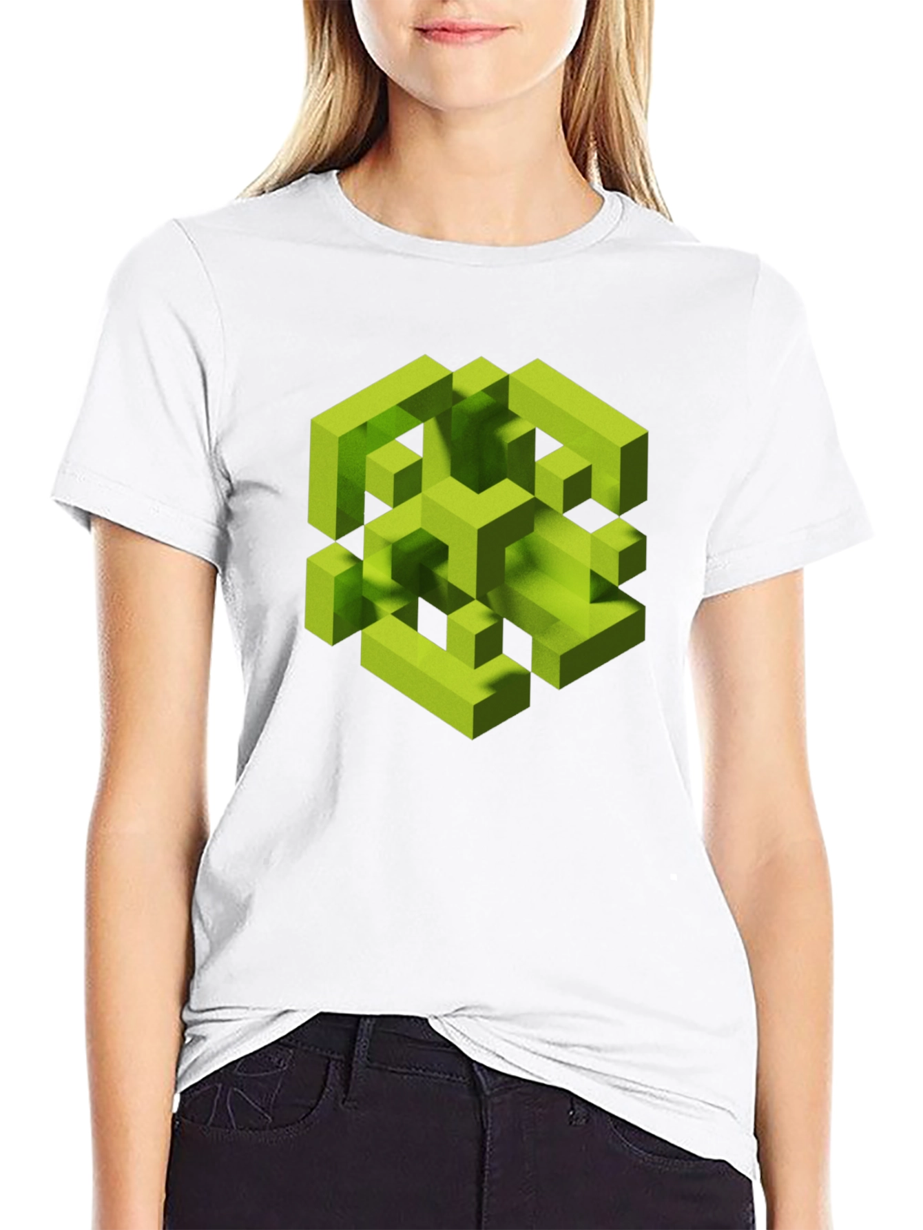 Black Abstract Geometric Cube Graphic Tee - Black view 9