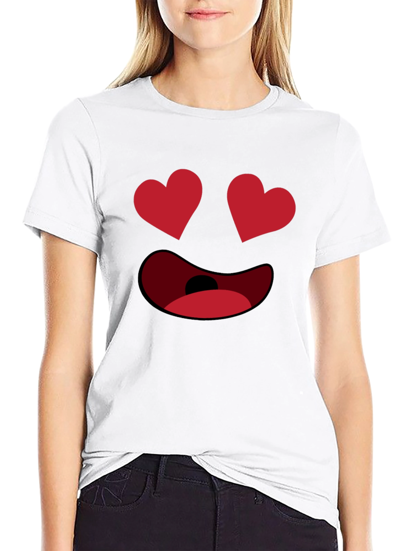 Black Heart Eyes Emoji Black T-Shirt - Express Your Love! view 9