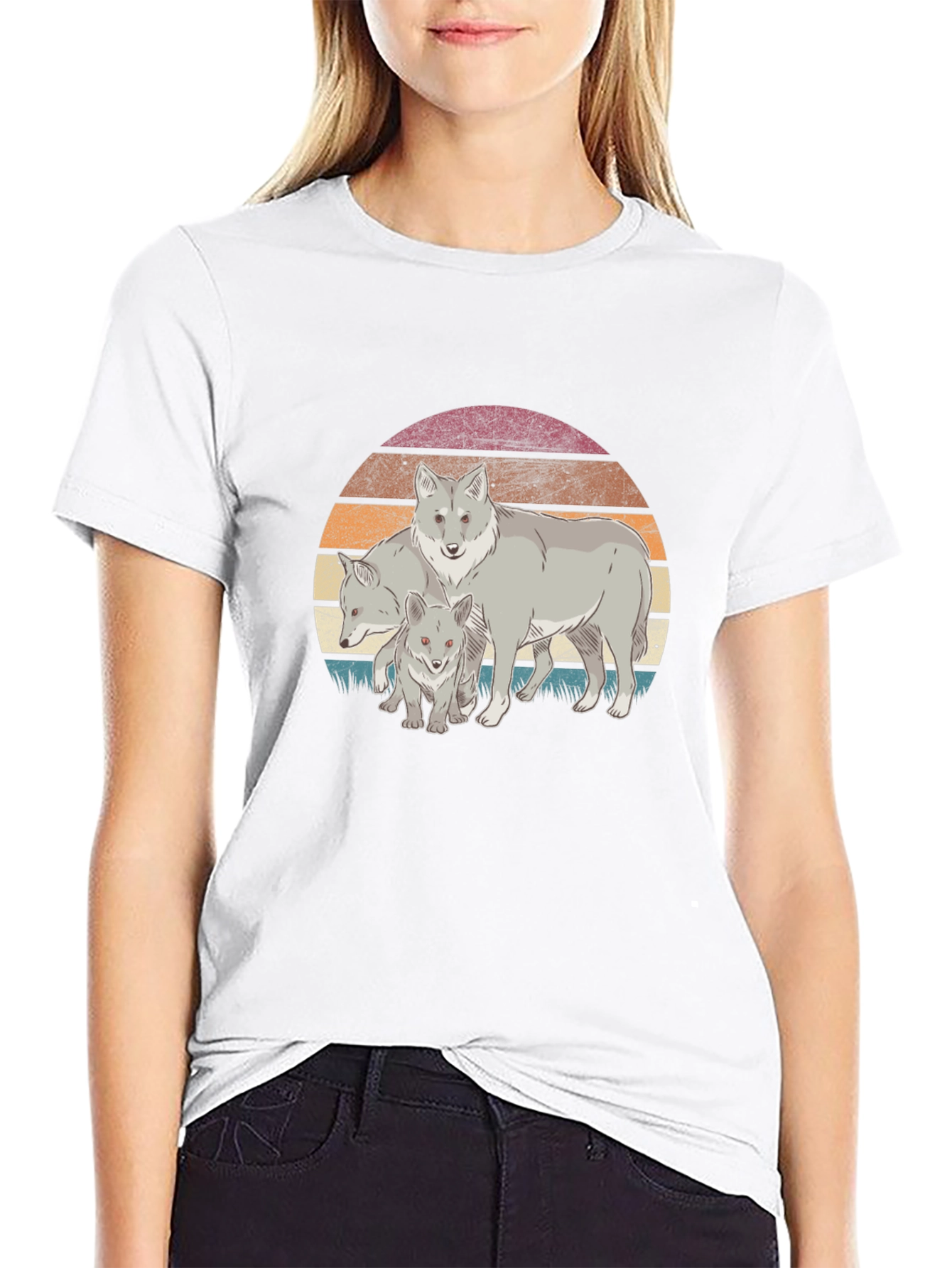 Black Wolf Pack Graphic Tee - Retro Sunset Design view 9