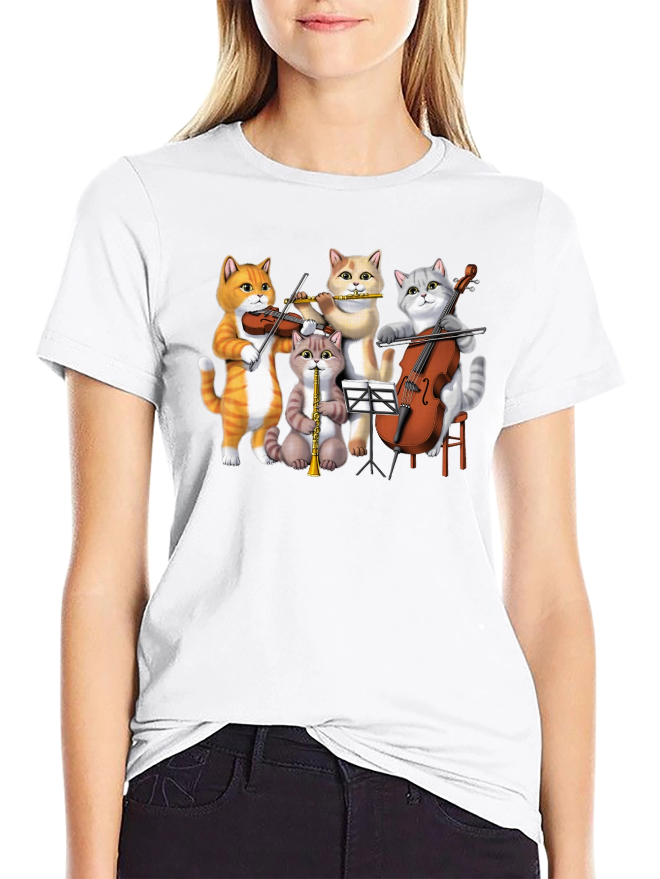 Black Cat Orchestra T-Shirt Funny Music Cats Tee view 9