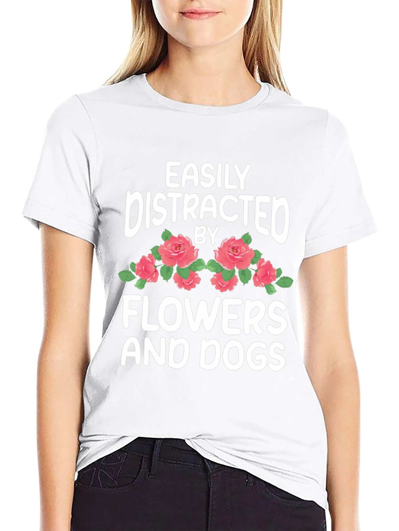 Black Easily Distracted by Flowers and Dogs T-Shirt view 9
