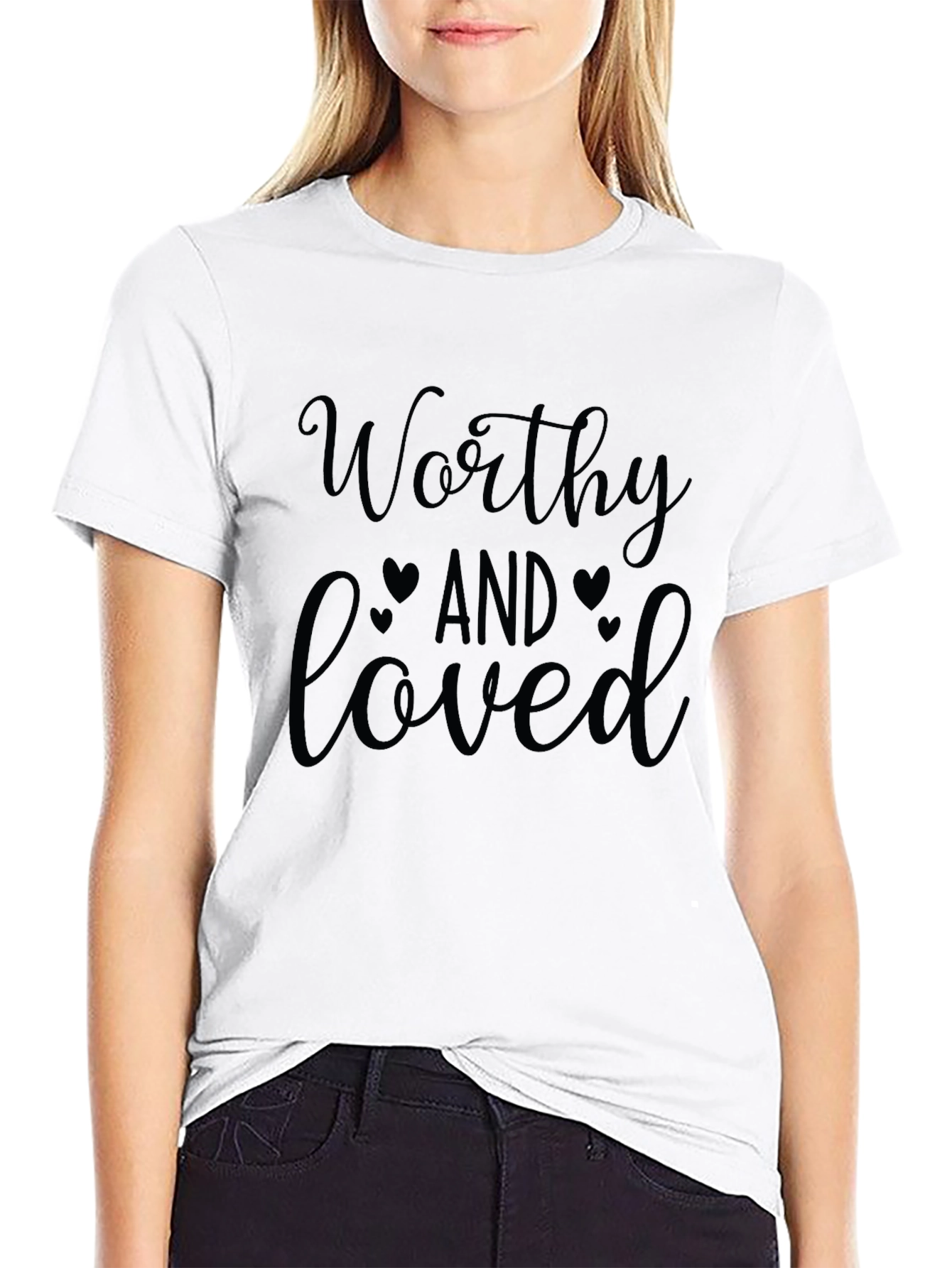 Black Worthy & Loved Graphic Tee - Black view 9