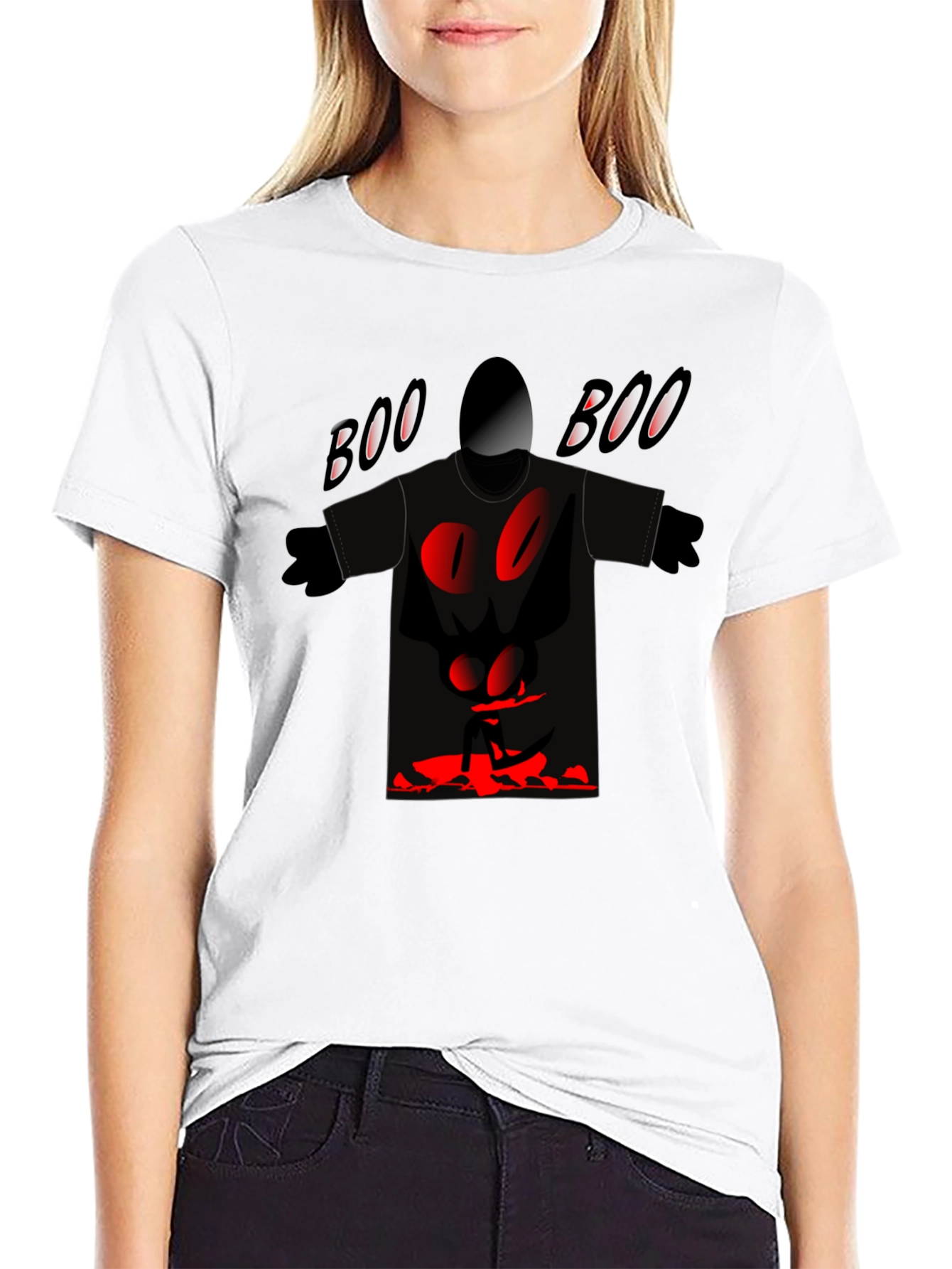 Black Spooky "Boo" Graphic Tee - Black Cotton Blend view 9