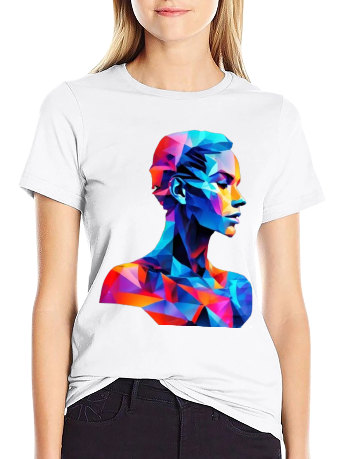 Abstract Geometric Face Graphic Black T-Shirt - 9