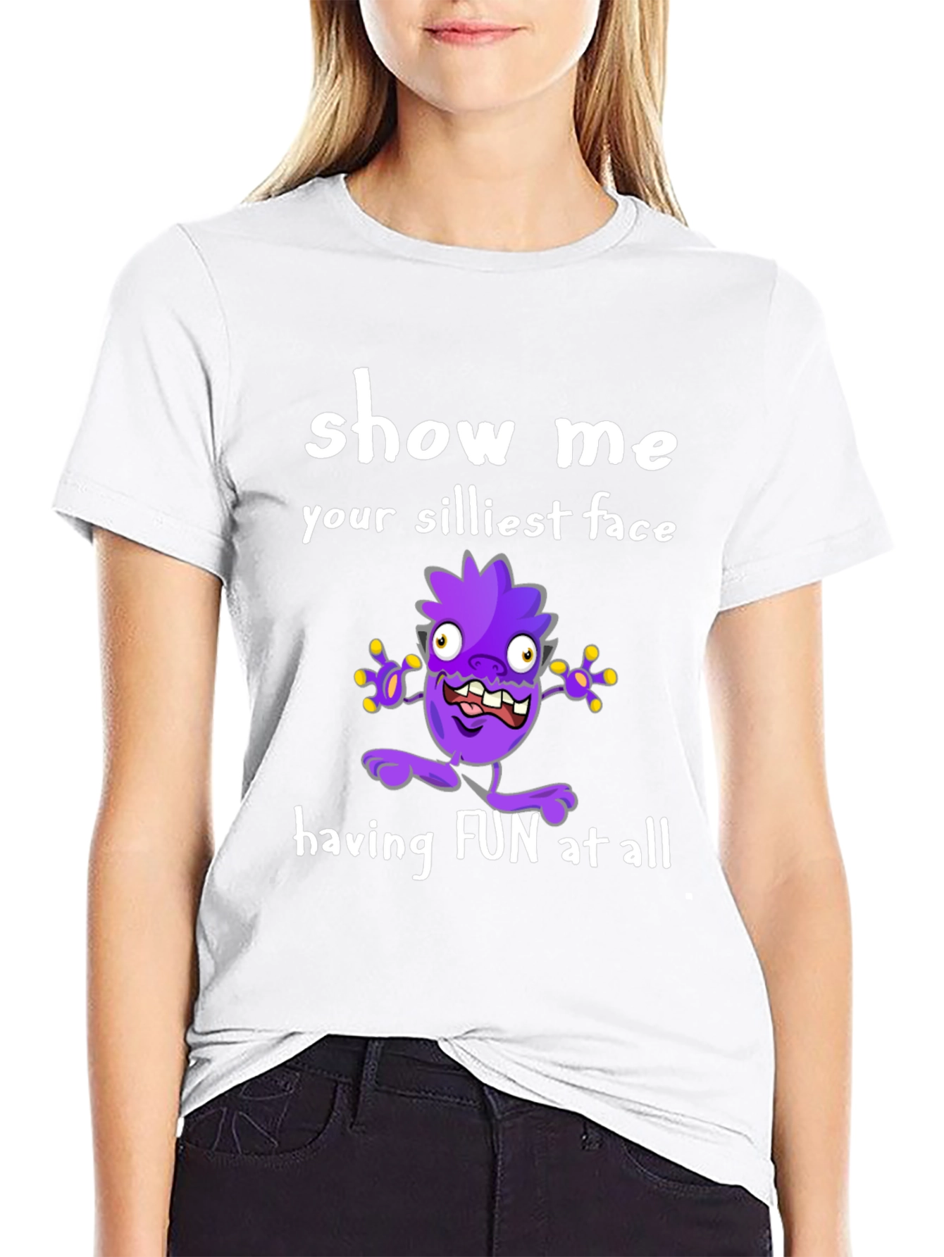 Black Show Me Your Silliest Face T-Shirt Funny Cartoon Monster view 9
