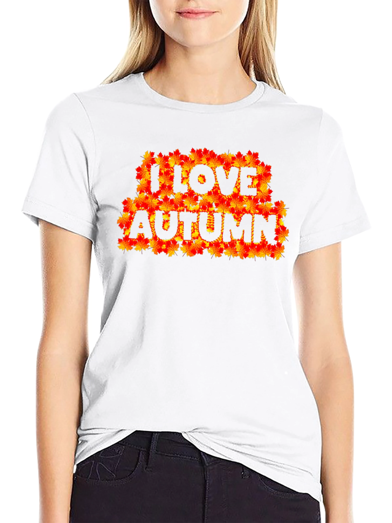 Black I Love Autumn Fall Leaves Black Graphic T-Shirt view 9