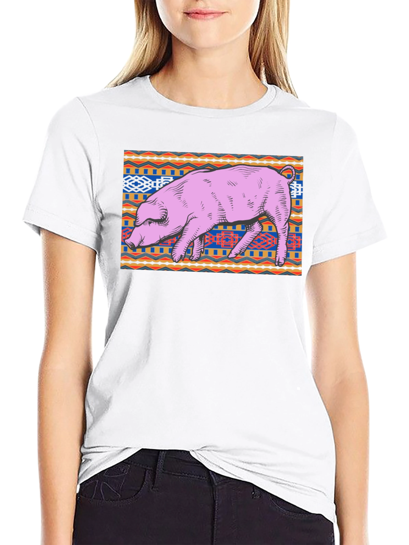 Black Pig Graphic Tee - Unique Tribal Pattern, Casual Cotton Shirt view 9