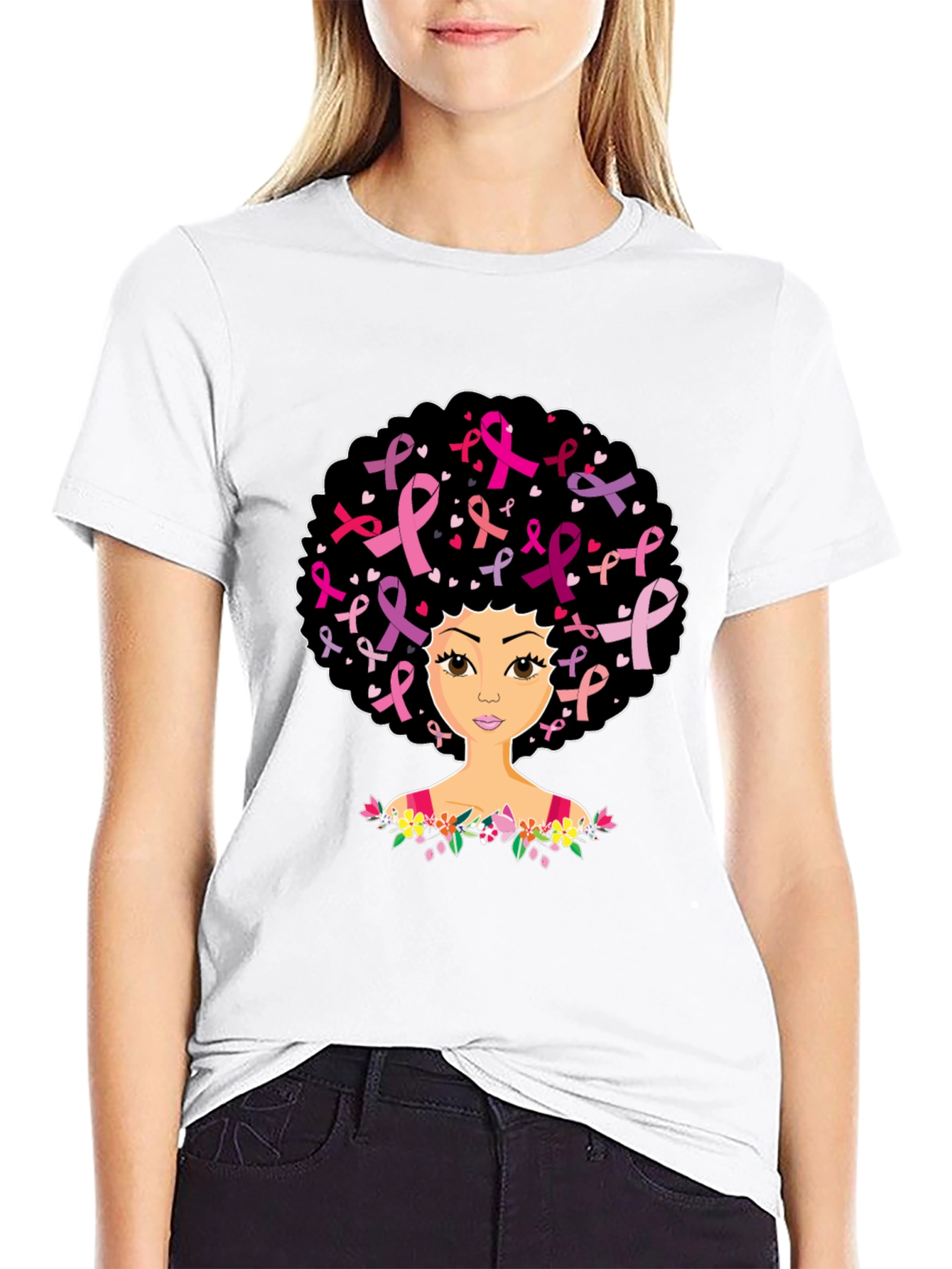 Breast Cancer Awareness Afro Woman T-Shirt - 9