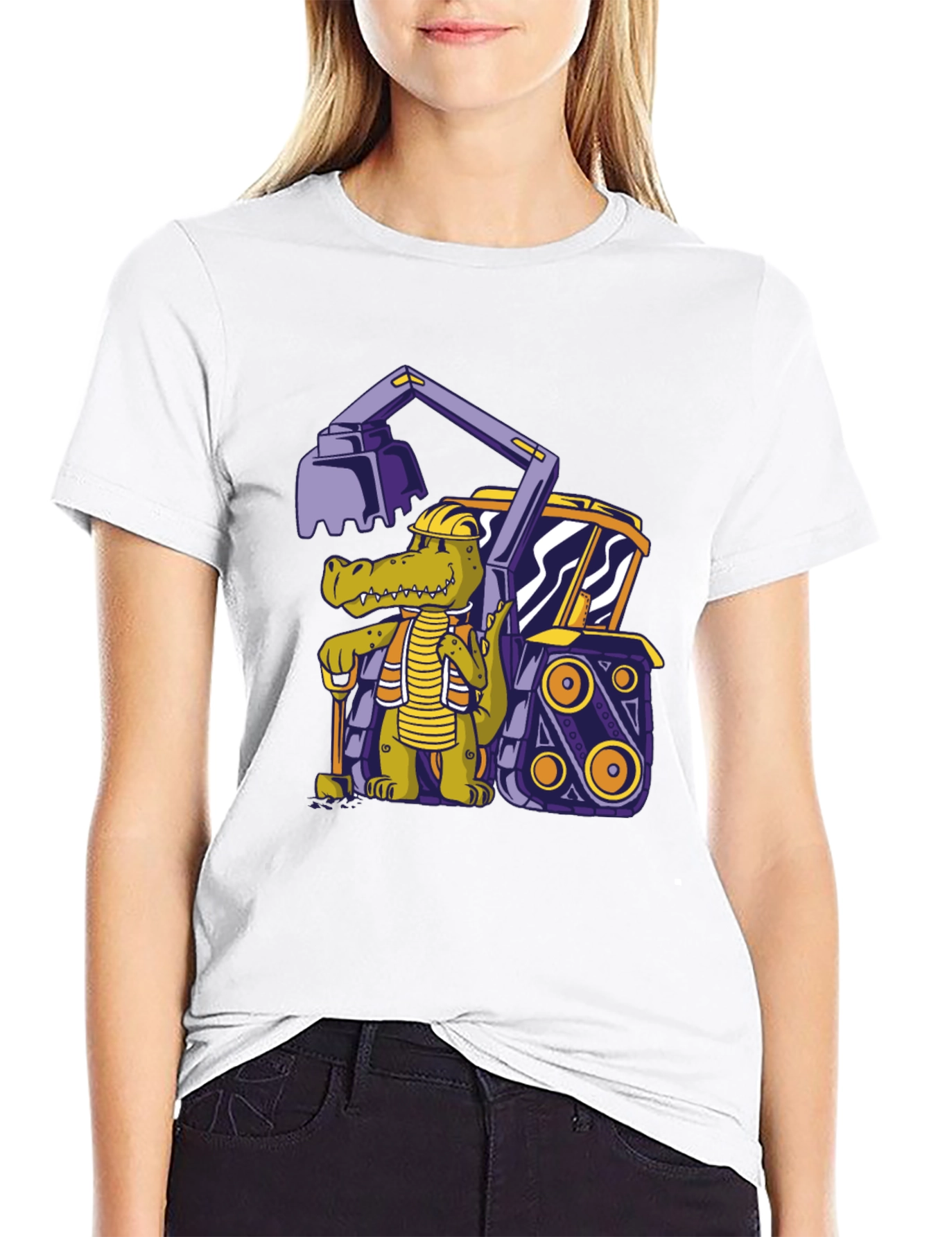 Black Crocodile Excavator T-Shirt - Cartoon Construction Tee view 9