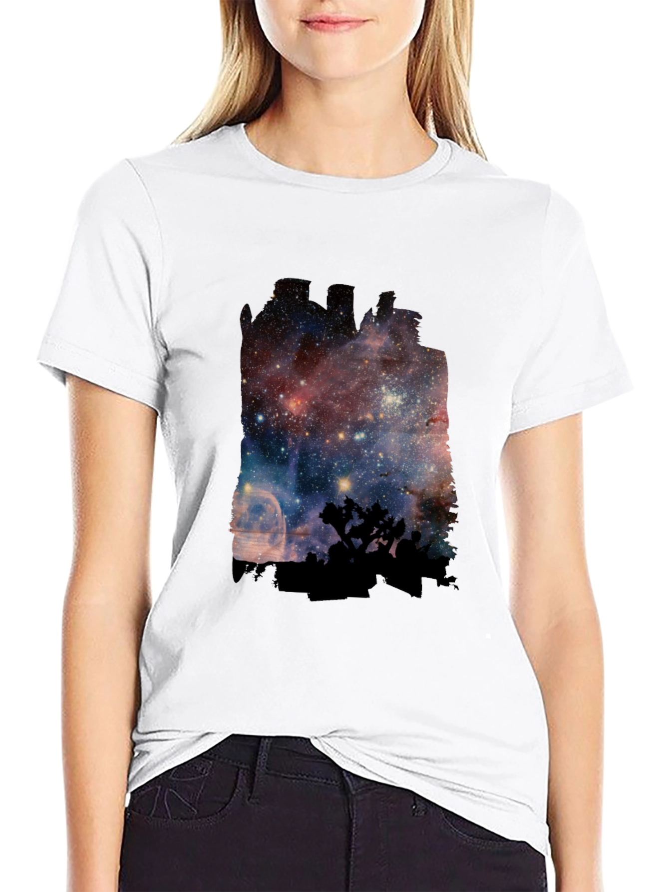 Black Nebula Silhouette T-Shirt - Cosmic Design view 9