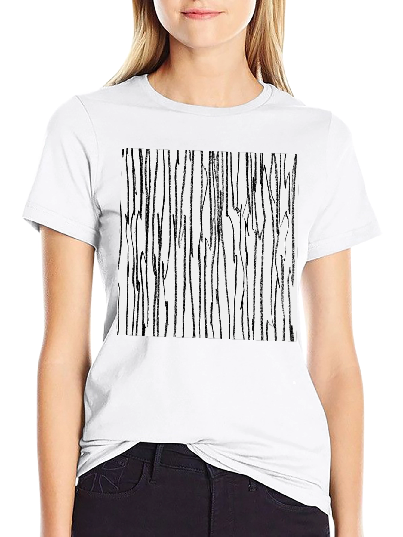 Black Abstract Stripe Print Black Cotton T-Shirt view 9
