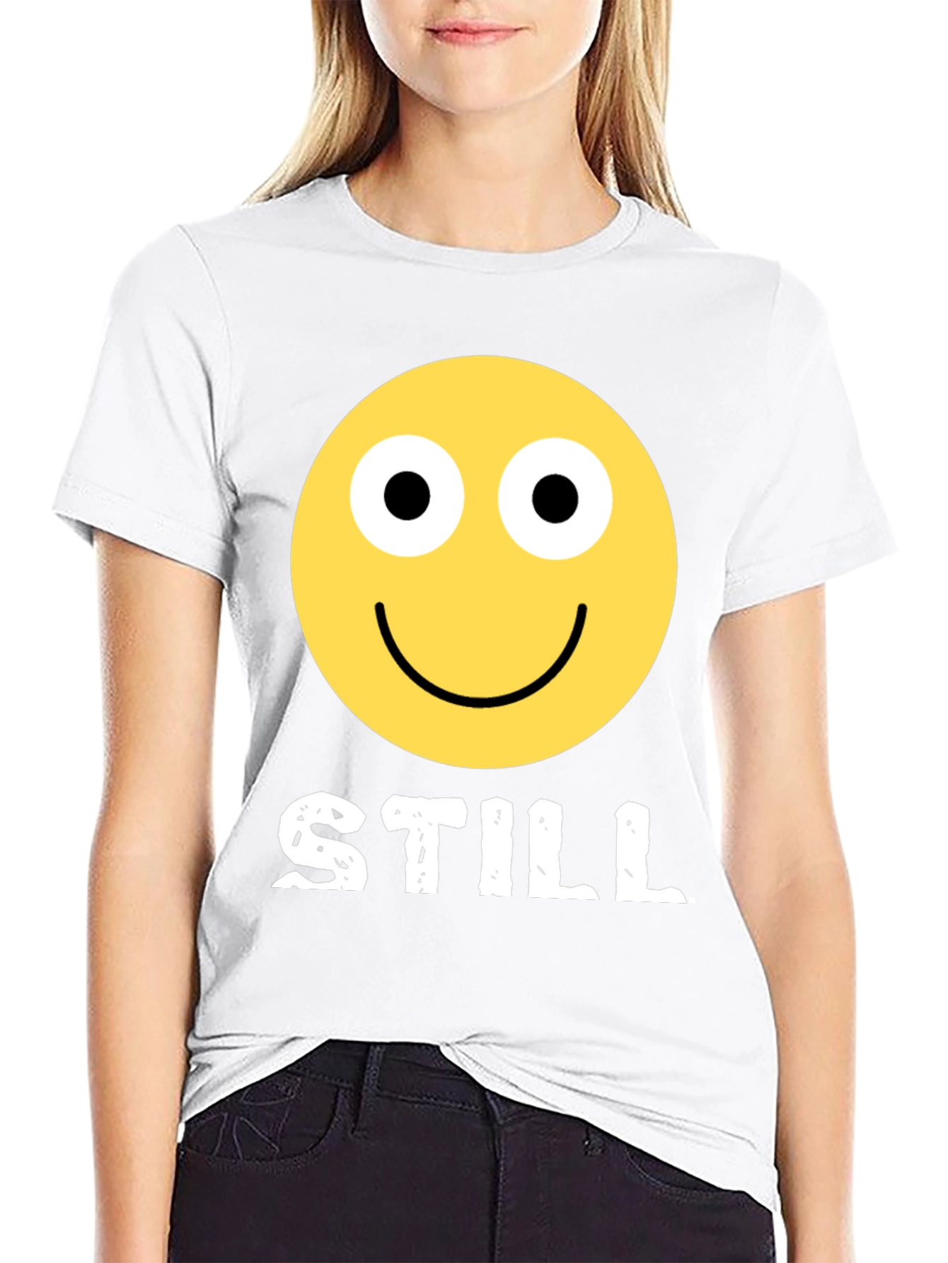 Black STILL Smiley Face Graphic Tee - Adult Humor Black T-Shirt view 9