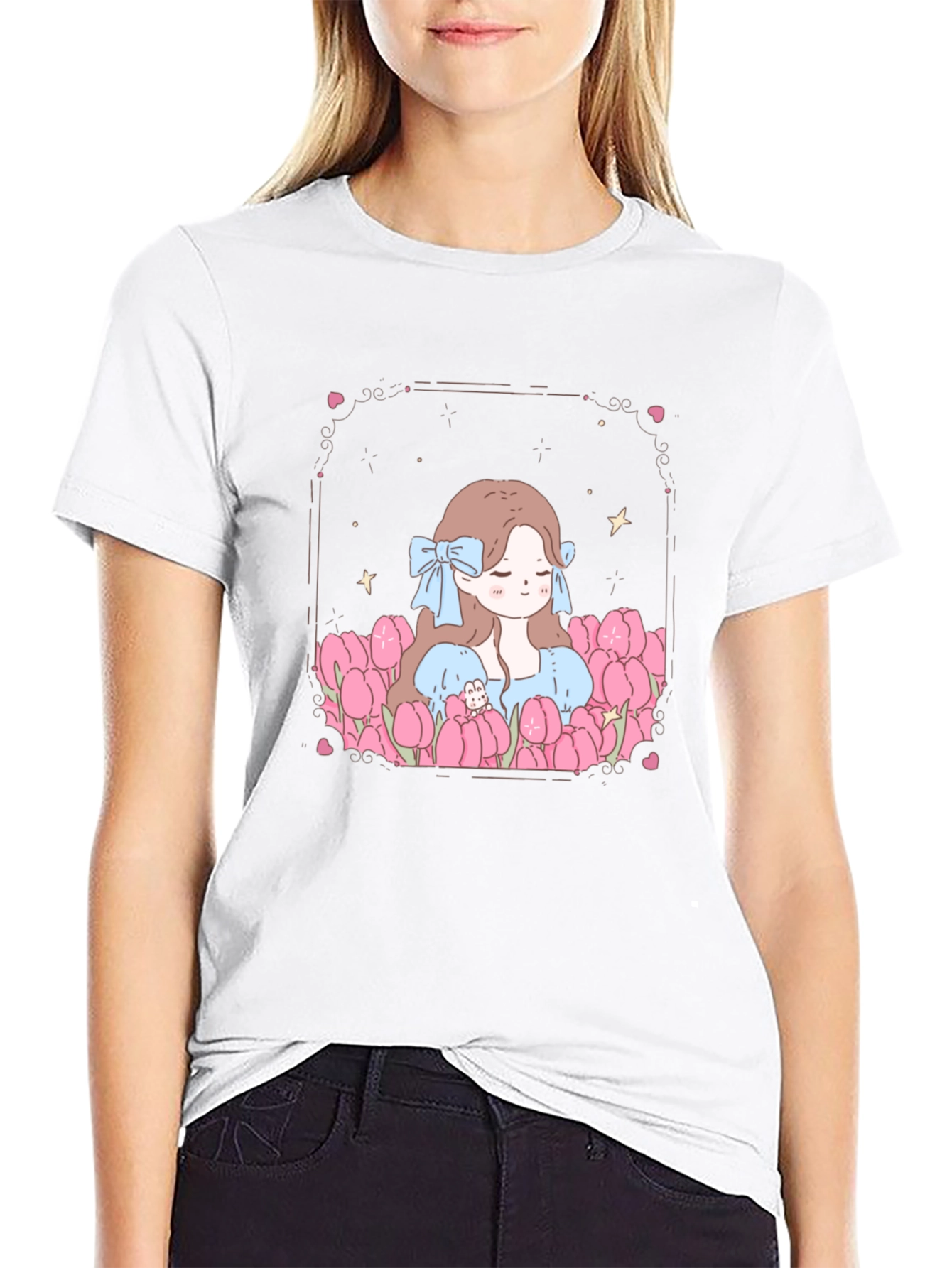 Black Girl in Tulips Black Graphic Tee view 9