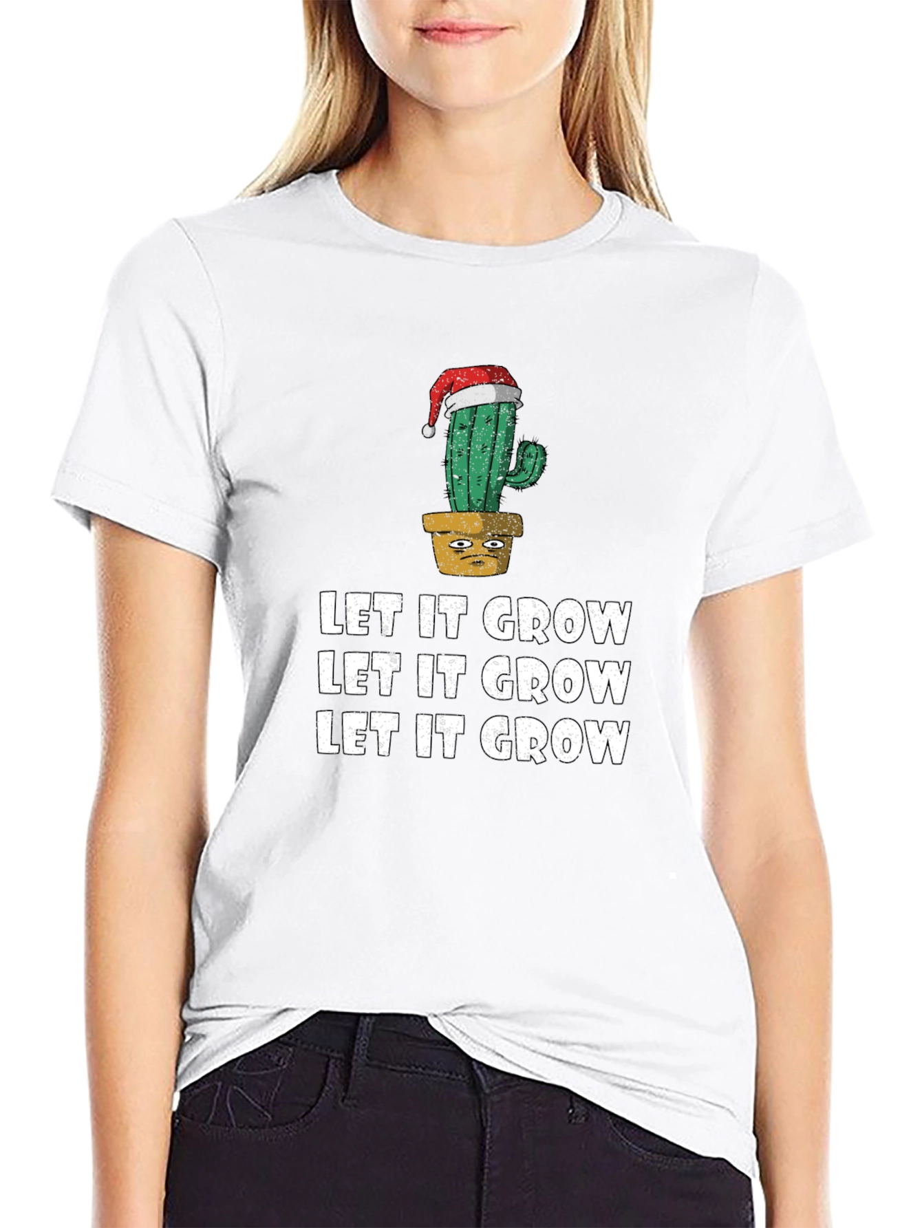 Black Let It Grow Cactus Christmas T-Shirt view 9