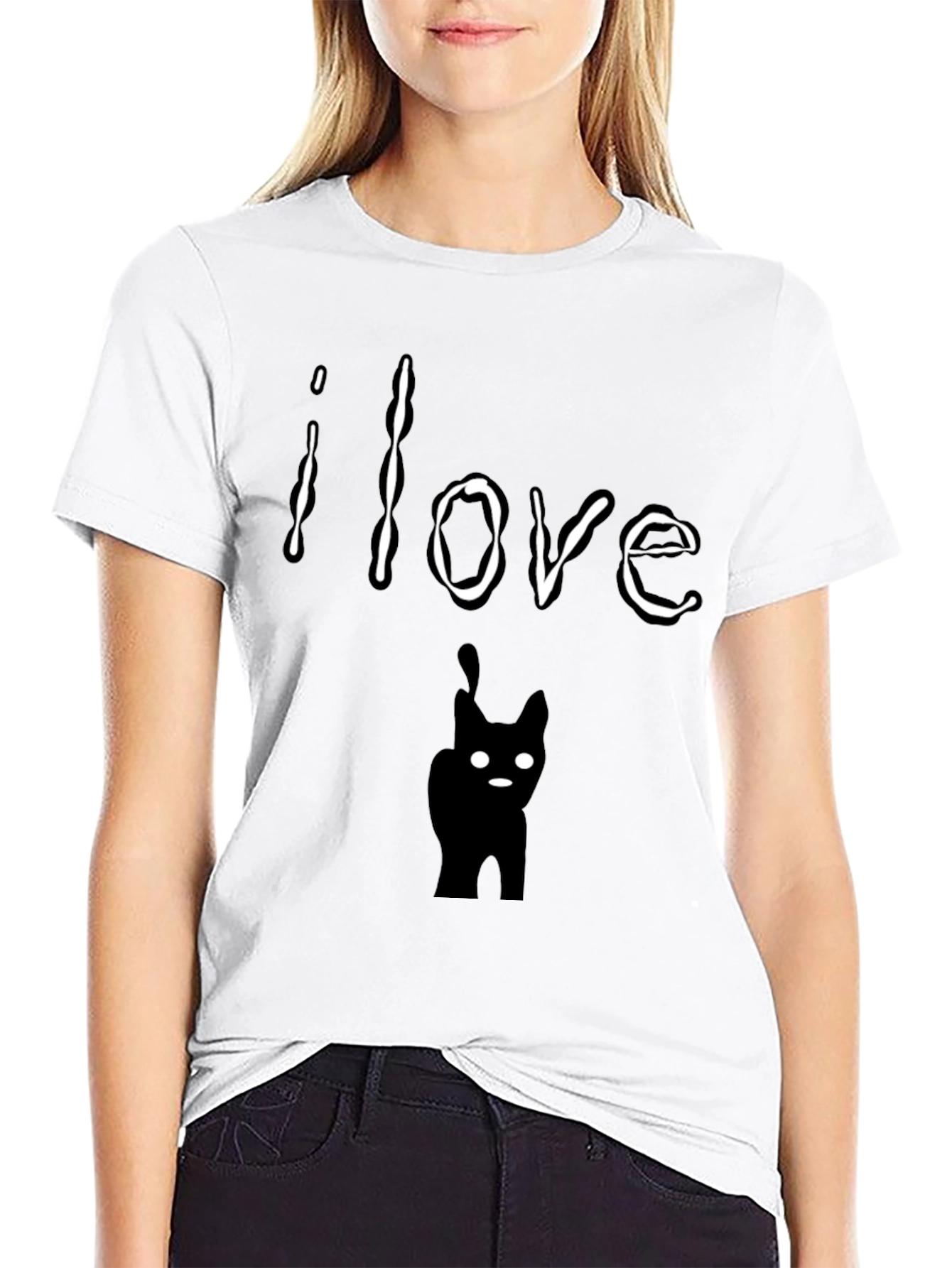 Black I Love Cats Graphic T-Shirt - Soft Cotton Tee view 9