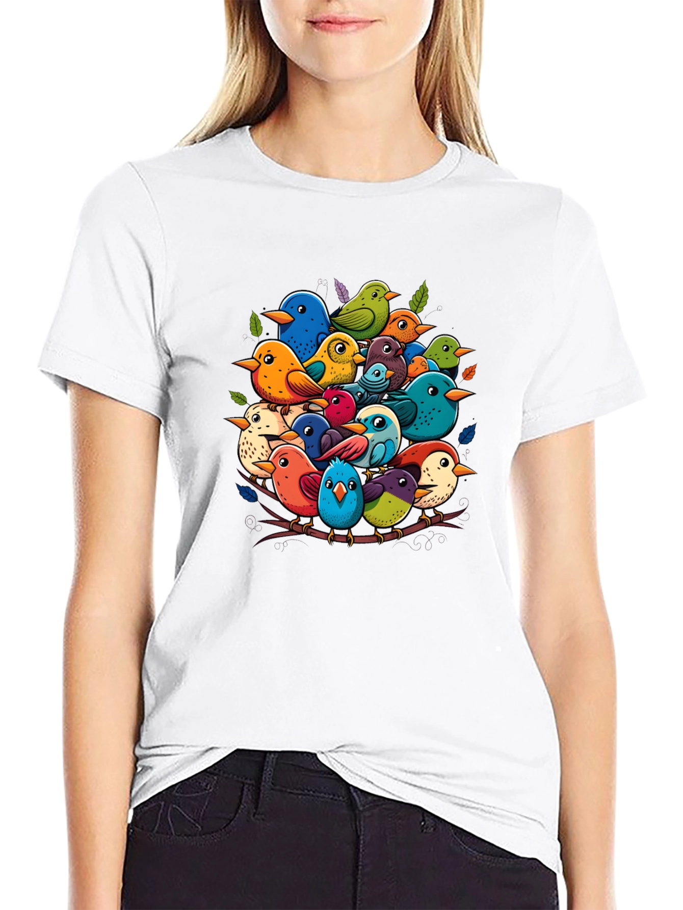 Black Colorful Birds Nest T-Shirt - Nature Lover's Tee view 9