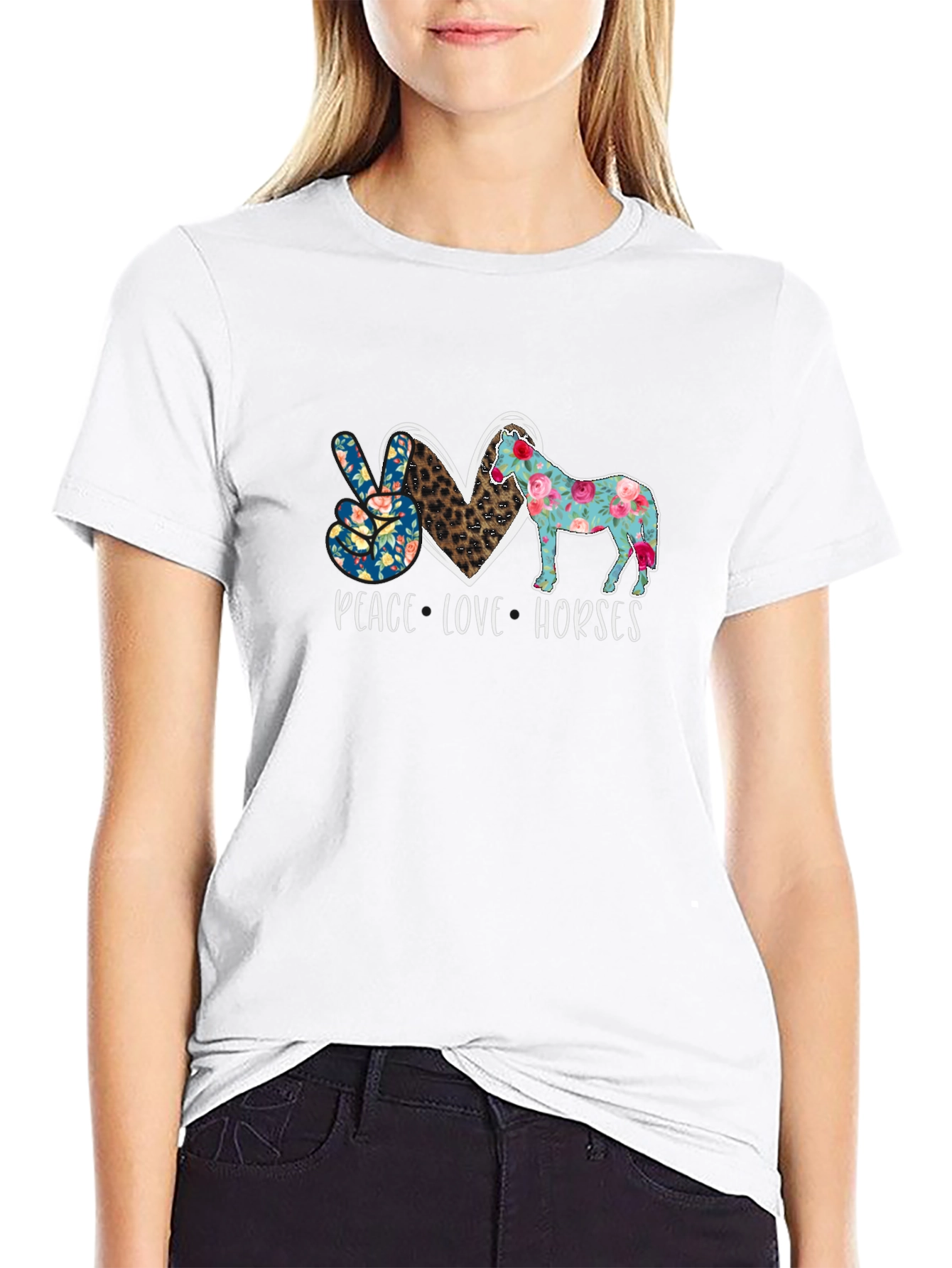 Black Peace Love Horses Graphic Tee view 9