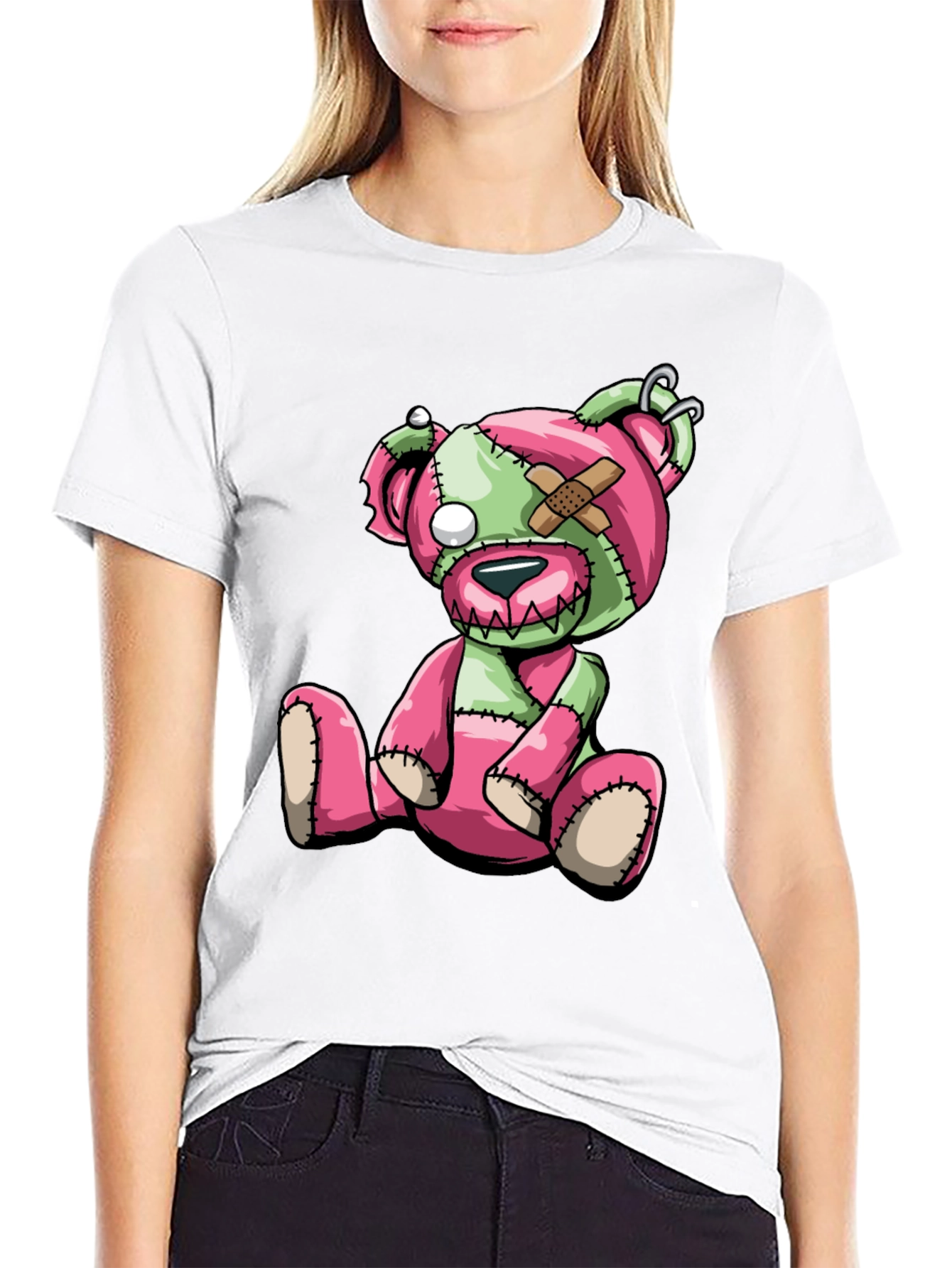 Black Creepy Cute Zombie Teddy Bear Graphic Tee view 9