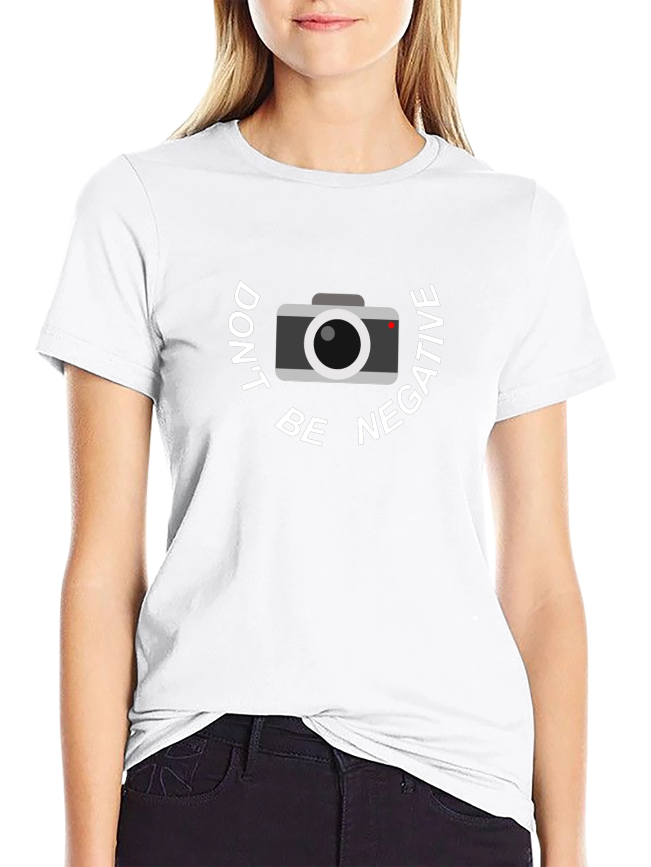 Black Don't Be Negative Camera Graphic T-Shirt view 9