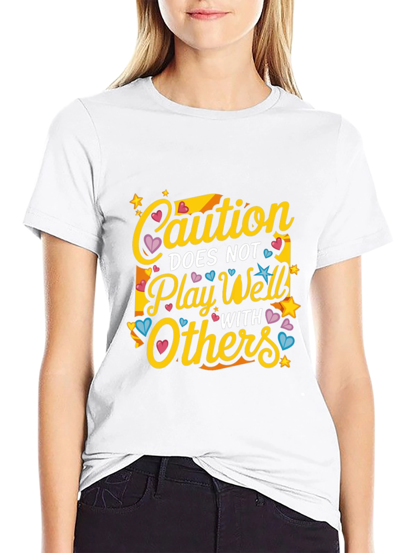 Black Caution Does Not Play Well With Others Graphic T-Shirt view 9
