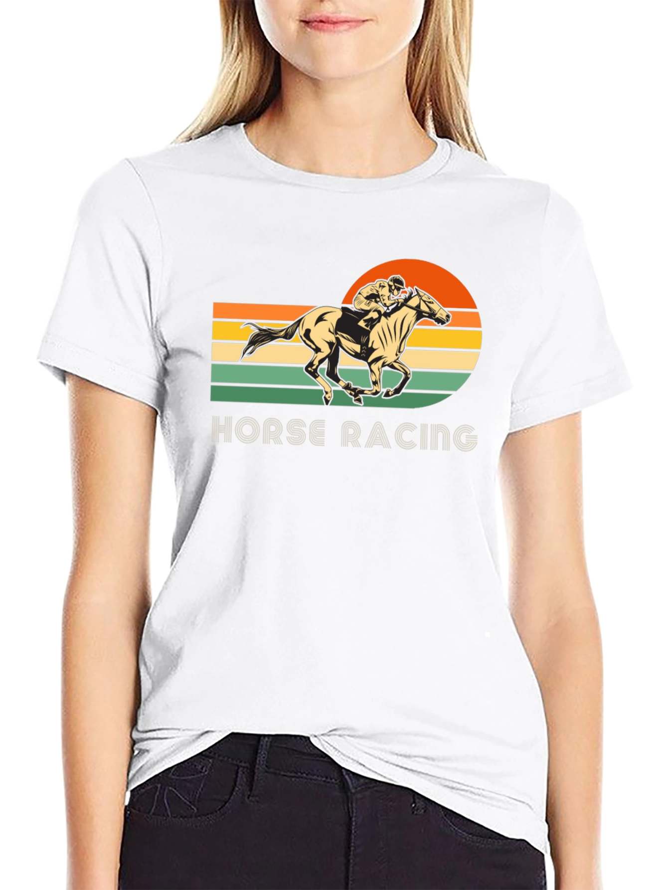 Black Vintage Horse Racing Graphic T-Shirt view 9