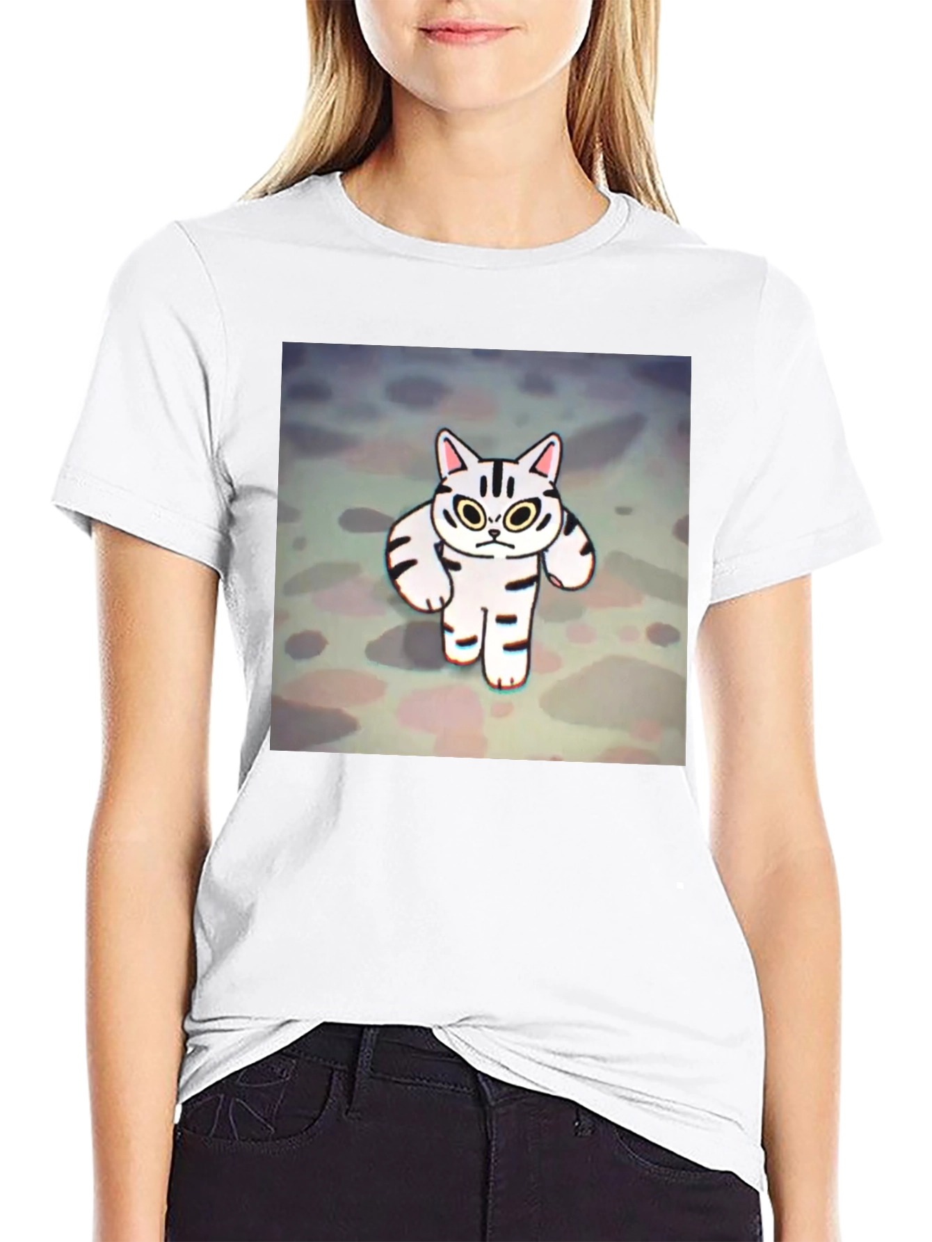 Black Funny Cat Graphic Tee - Black Cotton T-Shirt view 9