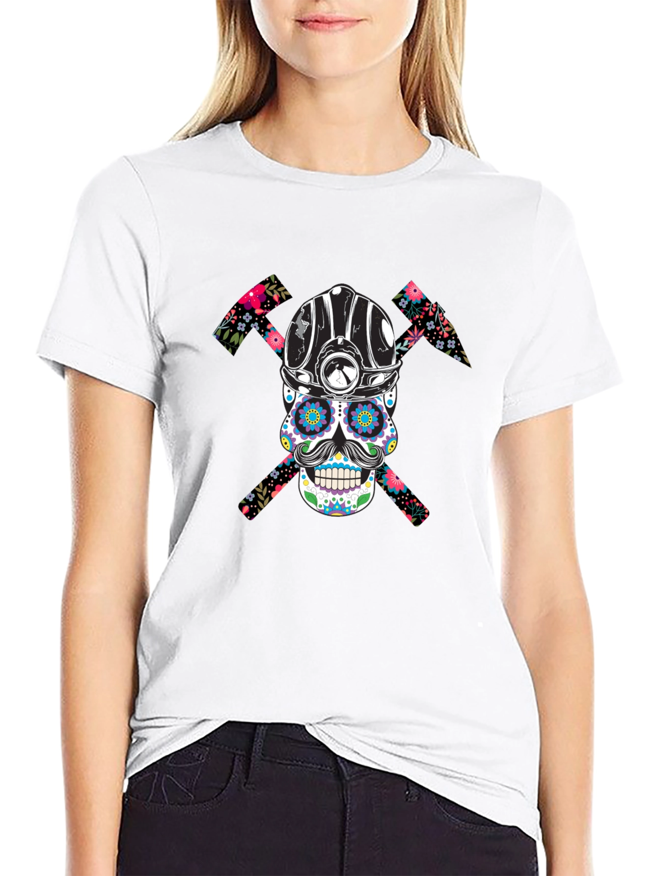 Black Sugar Skull Miner Graphic Tee view 9