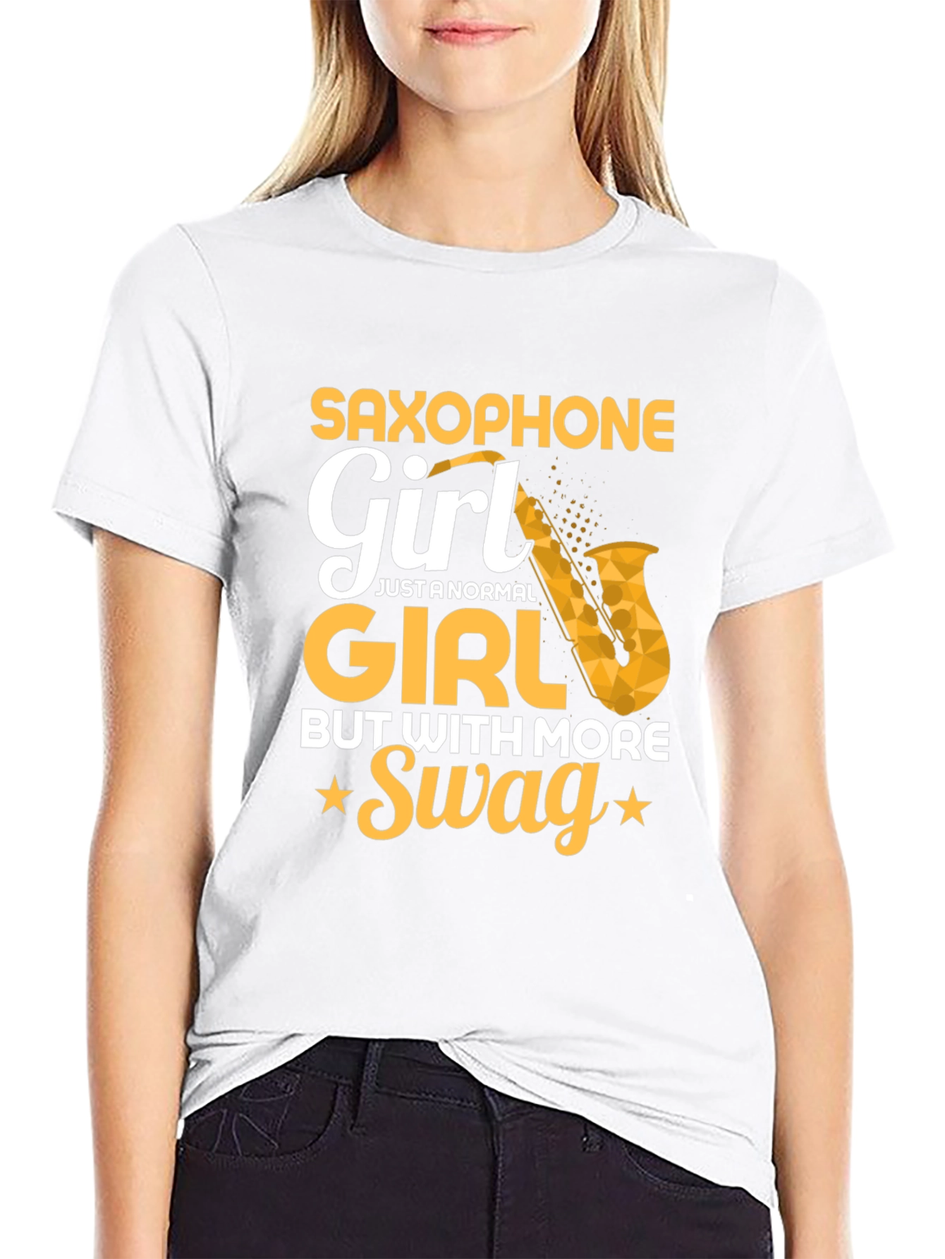 Black Saxophone Girl T-Shirt - Swag Musician Tee view 9