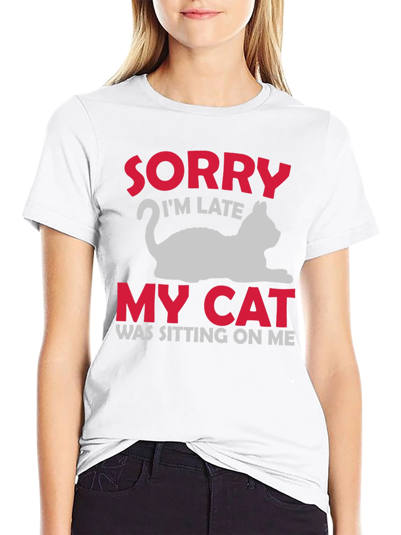 Black Sorry I'm Late My Cat T-Shirt view 9