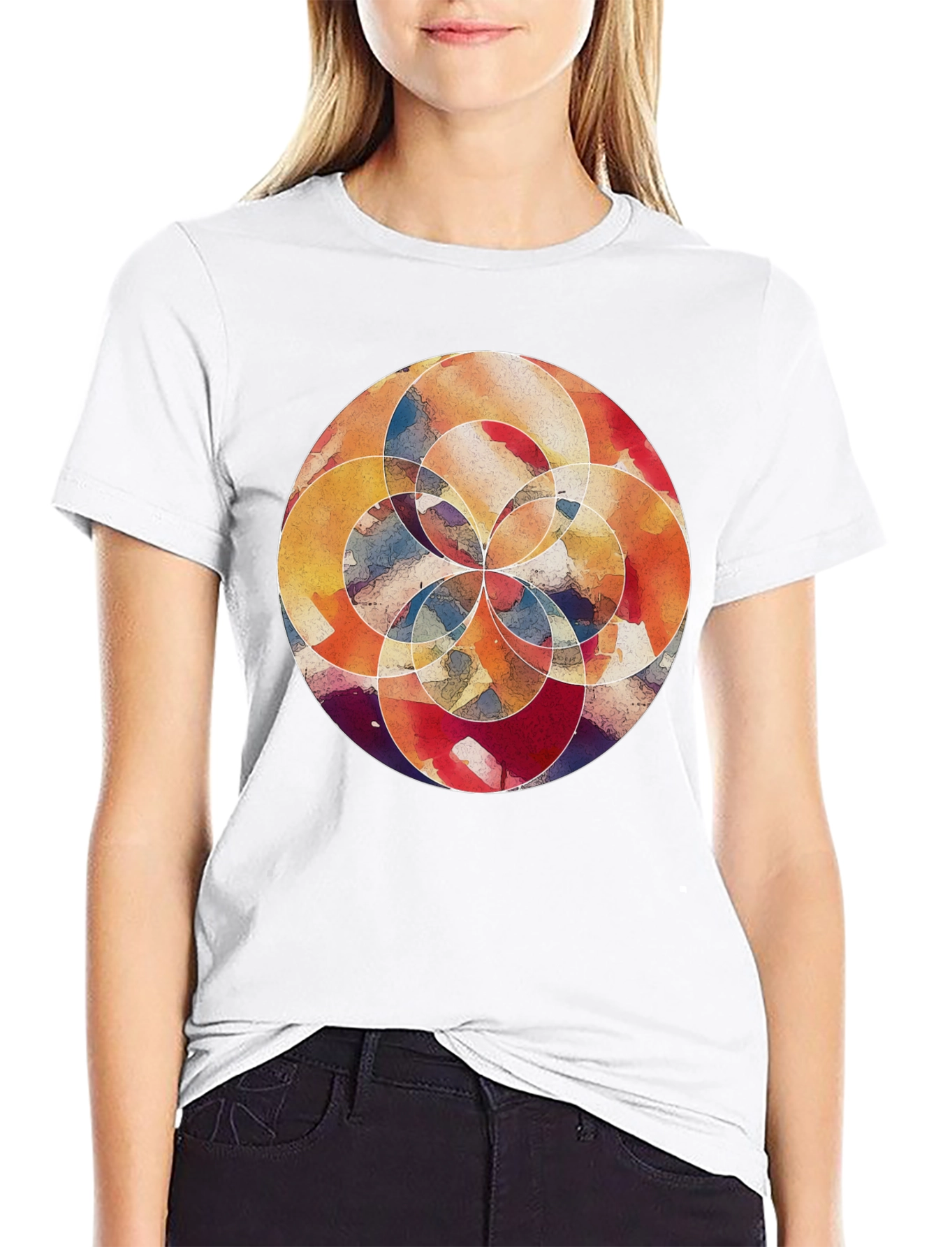 Black Abstract Watercolor Circle Graphic T-Shirt view 9