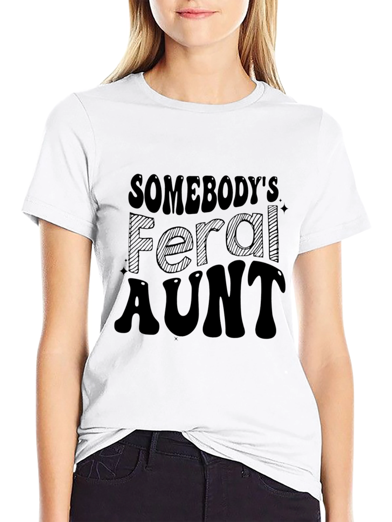 Black Somebody's Feral Aunt Graphic Tee - Black view 9