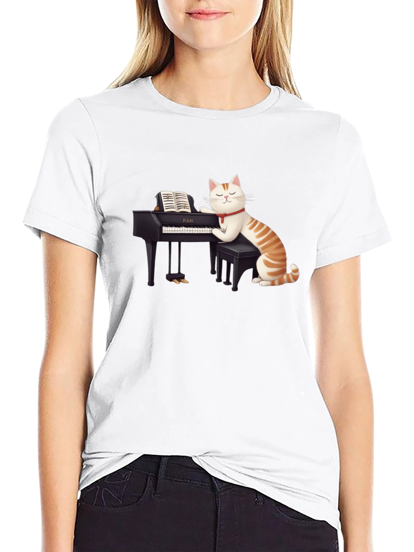 Black Cat Playing Piano T-Shirt - Unique Graphic Tee view 9